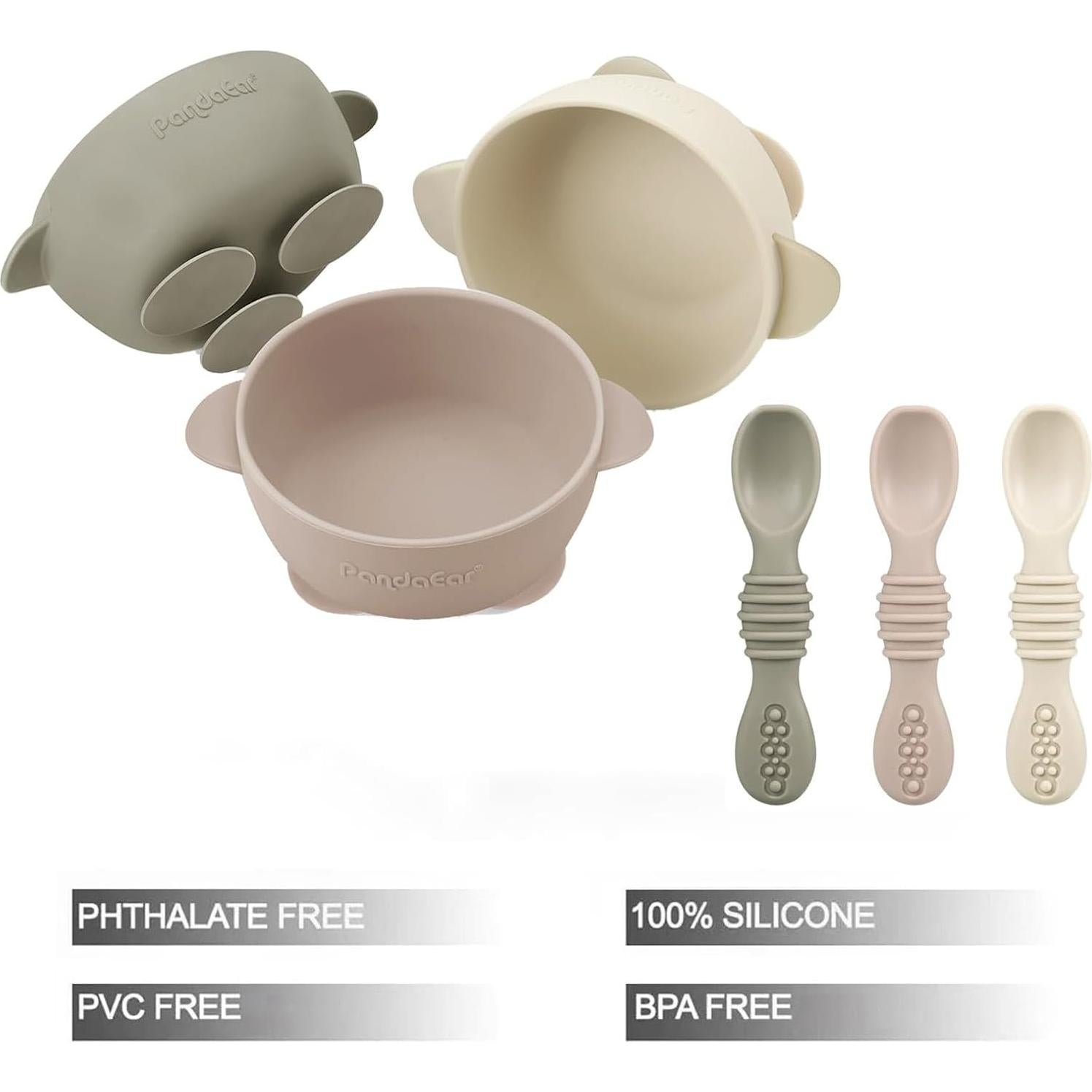 Set de Alimentación PandaEar 3 Cuencos y 3 Cucharas Silicona