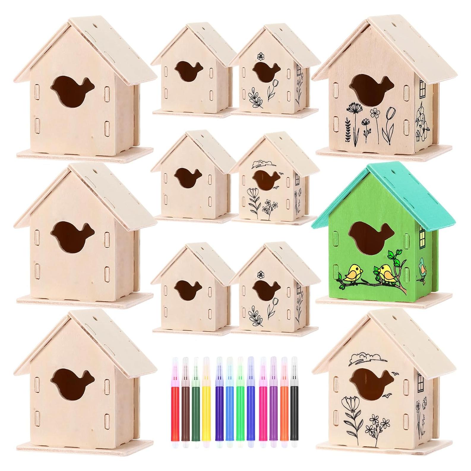 Kit de Manualidades para Niños - 12 Casas de Madera DIY