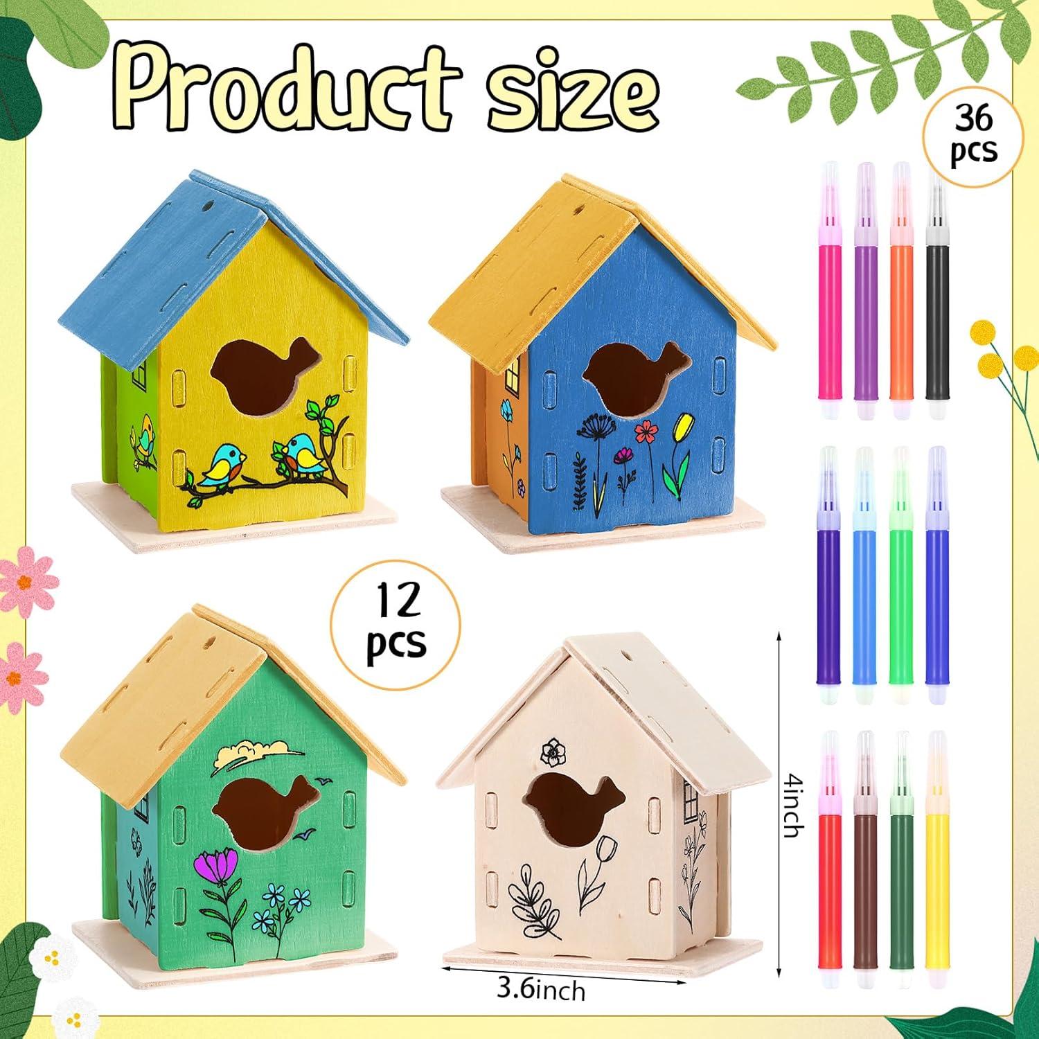 Kit de Manualidades para Niños - 12 Casas de Madera DIY