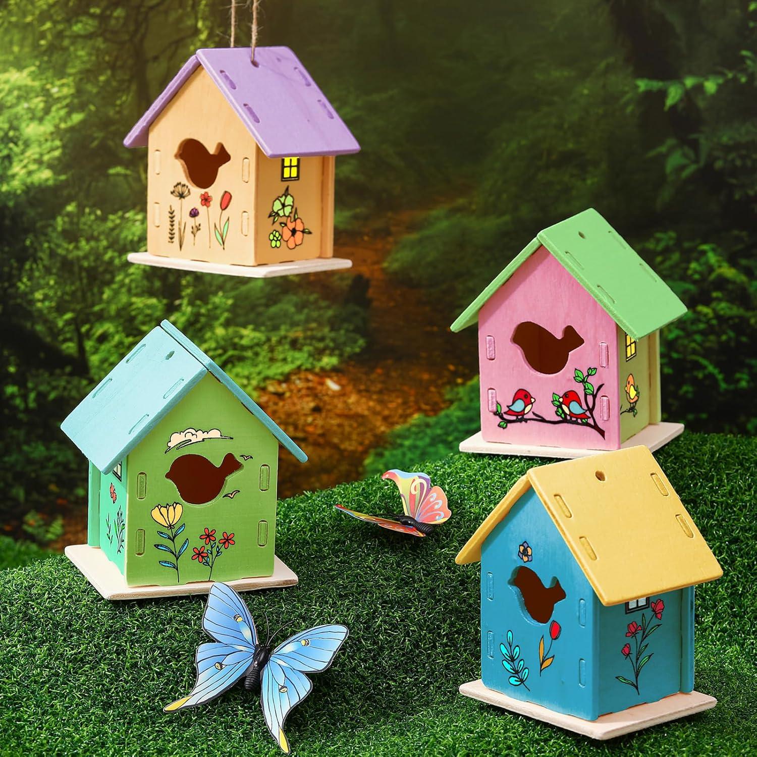 Kit de Manualidades para Niños - 12 Casas de Madera DIY