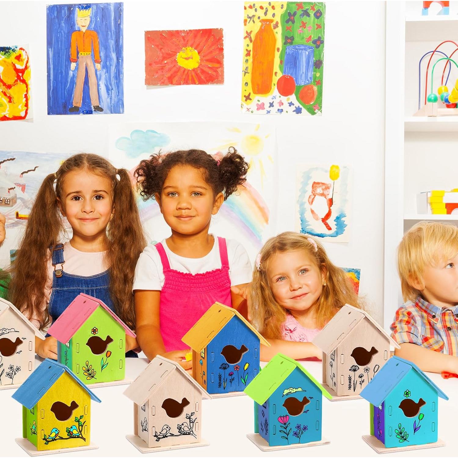 Kit de Manualidades para Niños - 12 Casas de Madera DIY