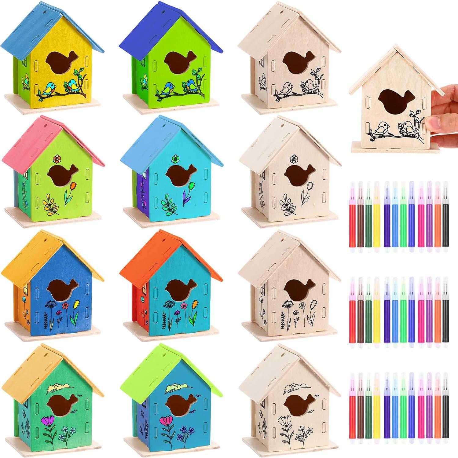 Kit de Manualidades para Niños - 12 Casas de Madera DIY