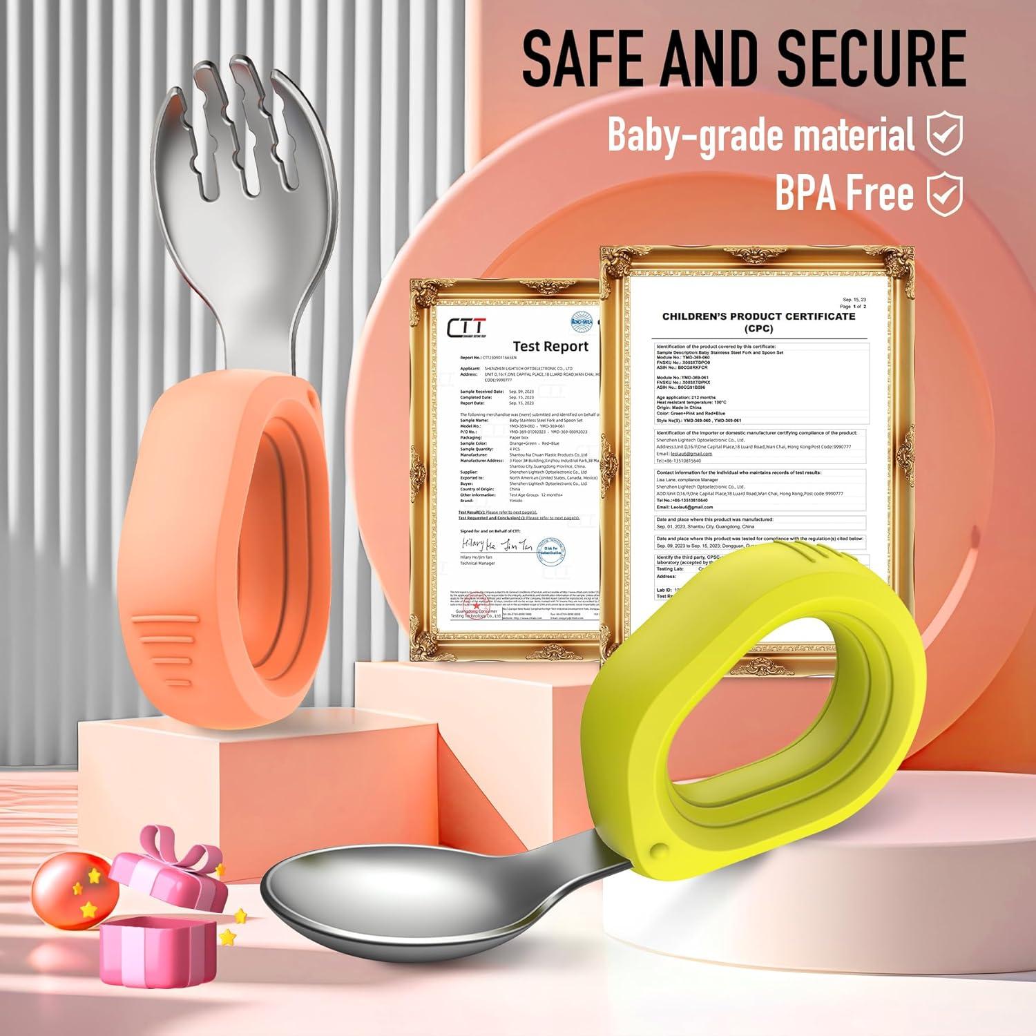 Juego de Cubiertos para Bebés YIMIDO - Cuchara y Tenedor Inoxidable