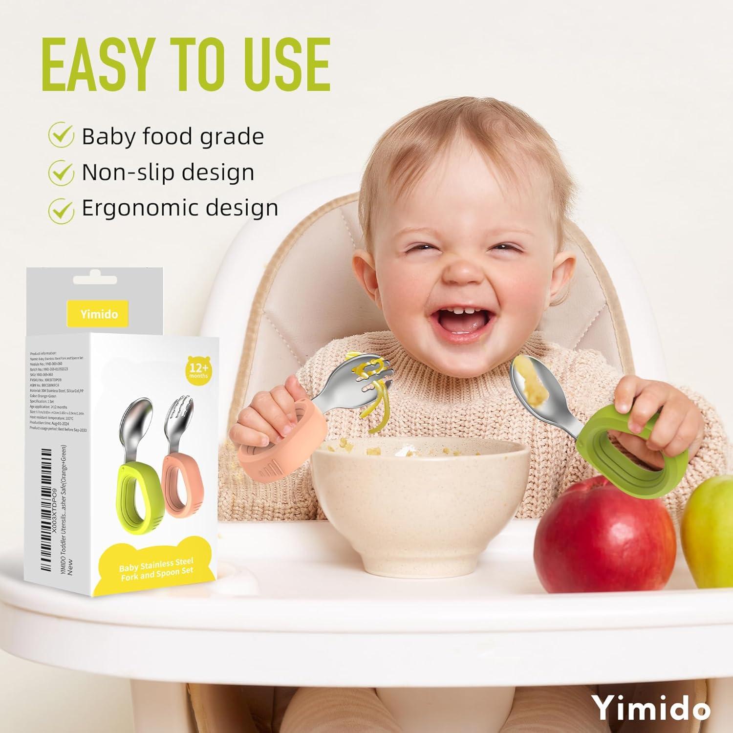 Juego de Cubiertos para Bebés YIMIDO - Cuchara y Tenedor Inoxidable