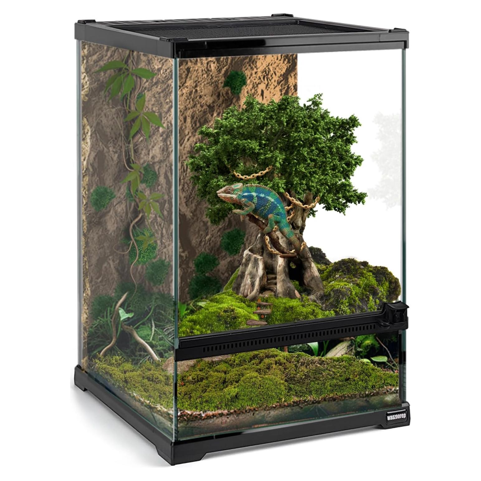 Mini Terrario de Vidrio Waazoorep 20.32x20.32x30.48cm para Reptiles