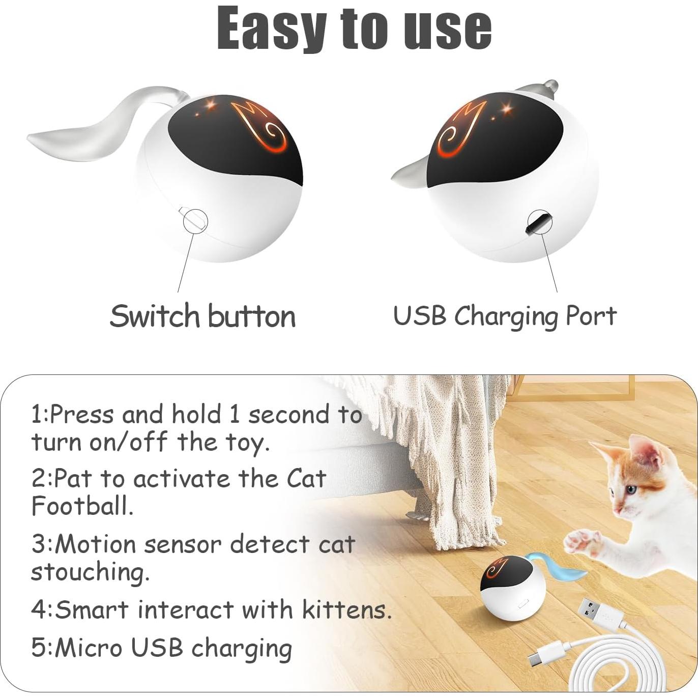 Juguete Interactivo para Gatos Migipaws Blanco, Bola Rodante