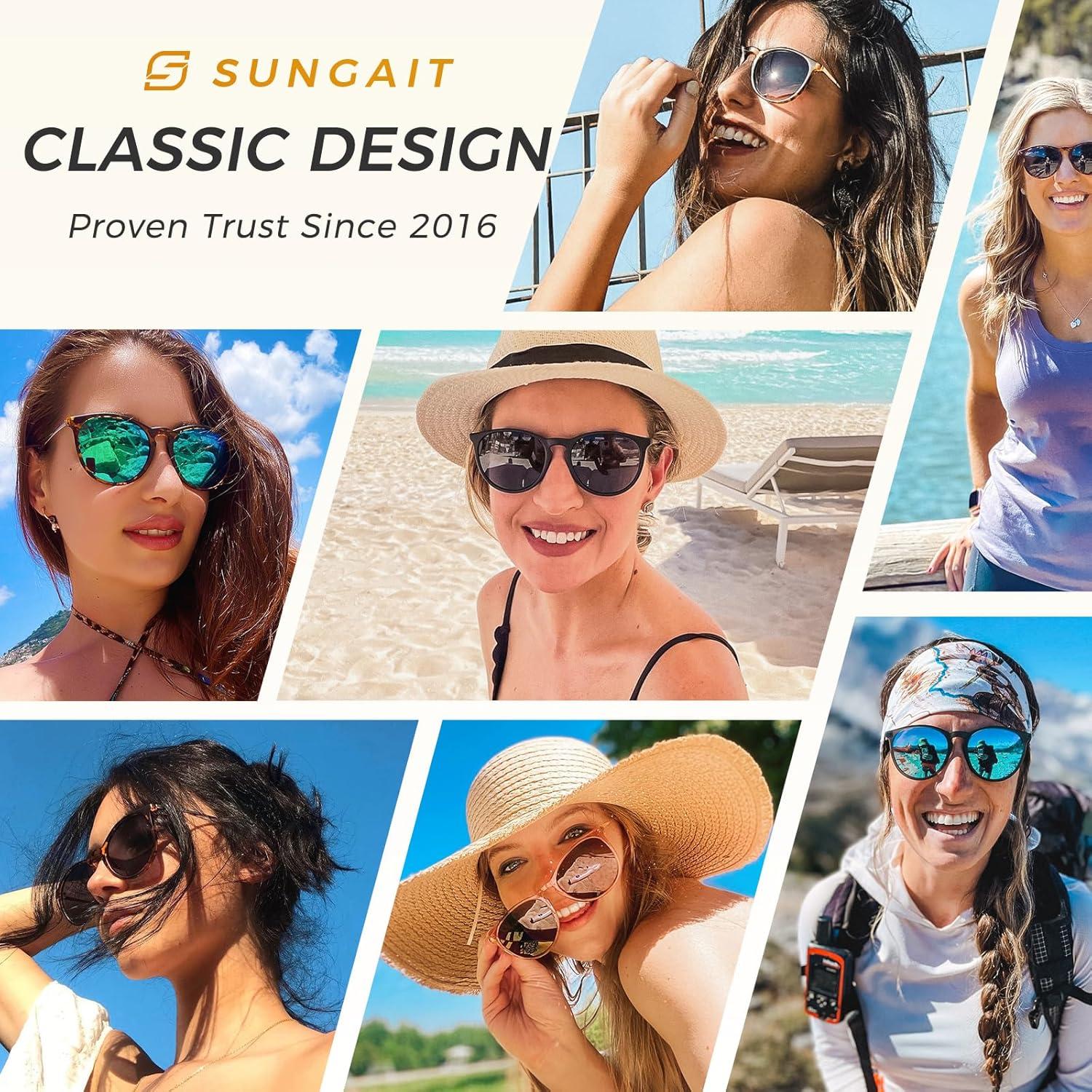 Gafas de Sol Redondas Vintage SUNGAIT para Mujeres - Polarizadas UV400