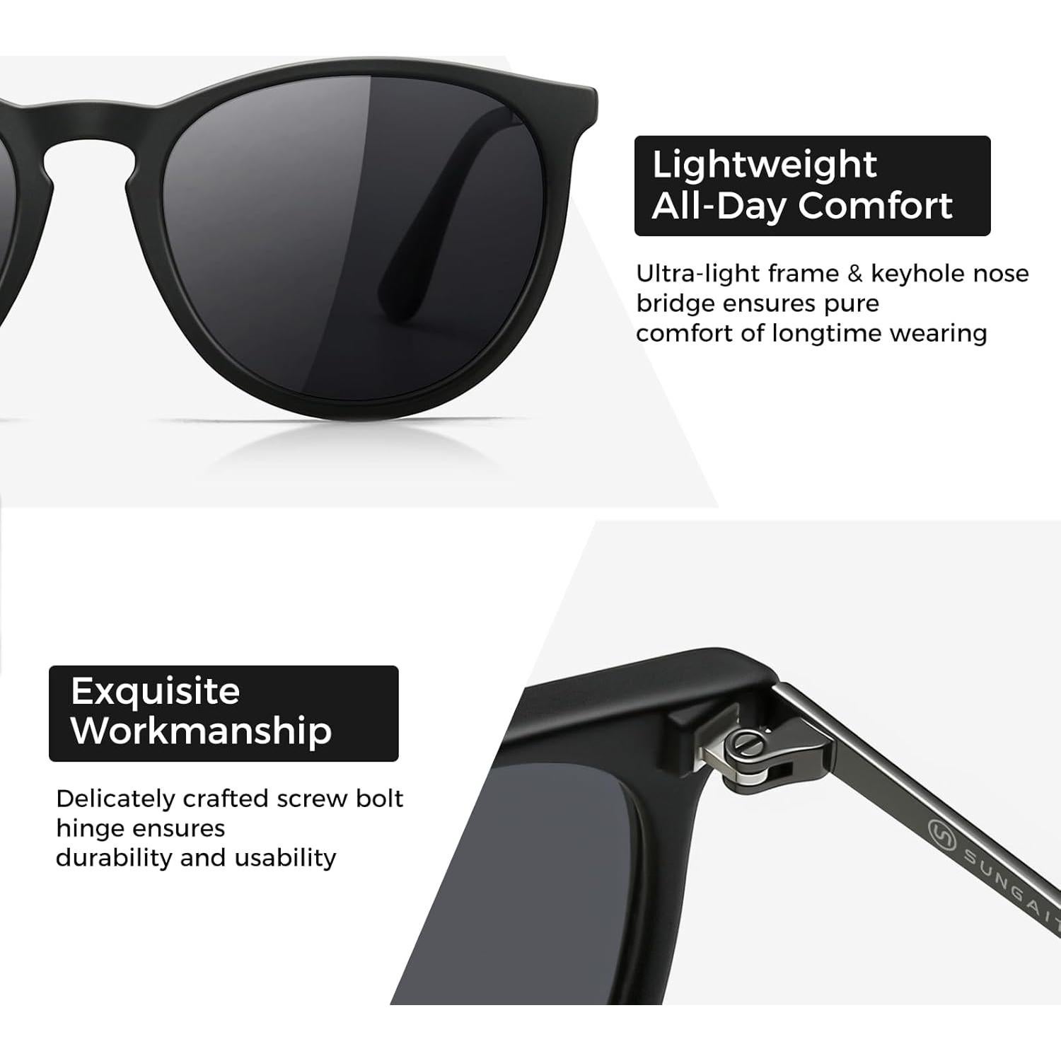 Gafas de Sol Redondas Vintage SUNGAIT para Mujeres - Polarizadas UV400