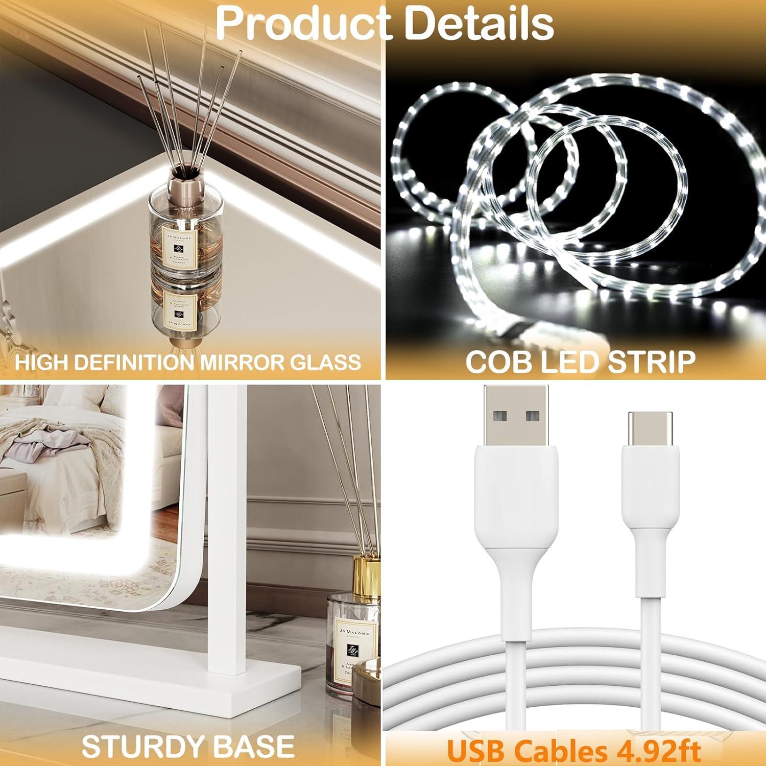 Espejo de Maquillaje Iluminado Gvnkvn 38.6x33 cm 3 Modos Luz