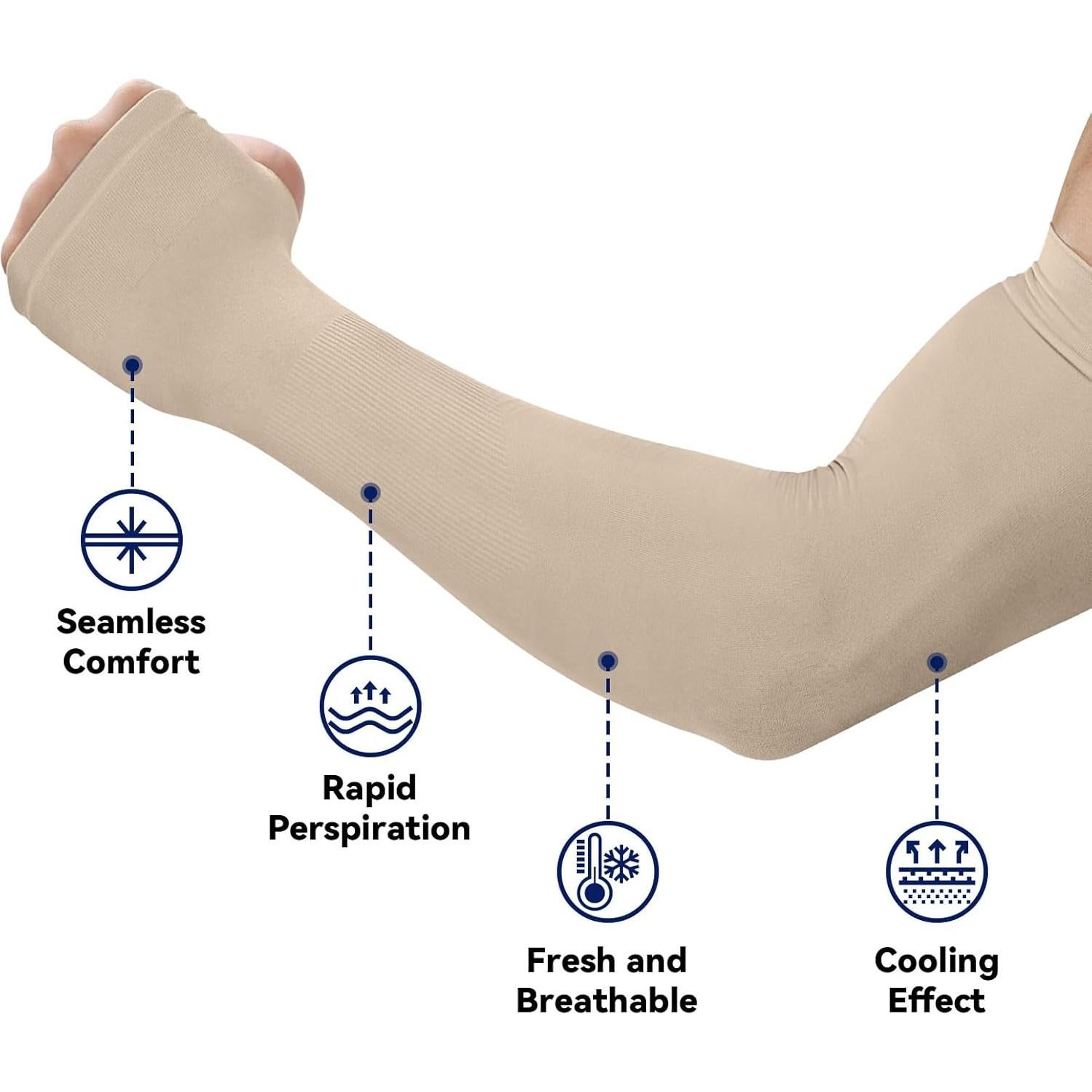 Mangas UV Kinwor para brazos unisex - 2 pares beige, UPF 50+