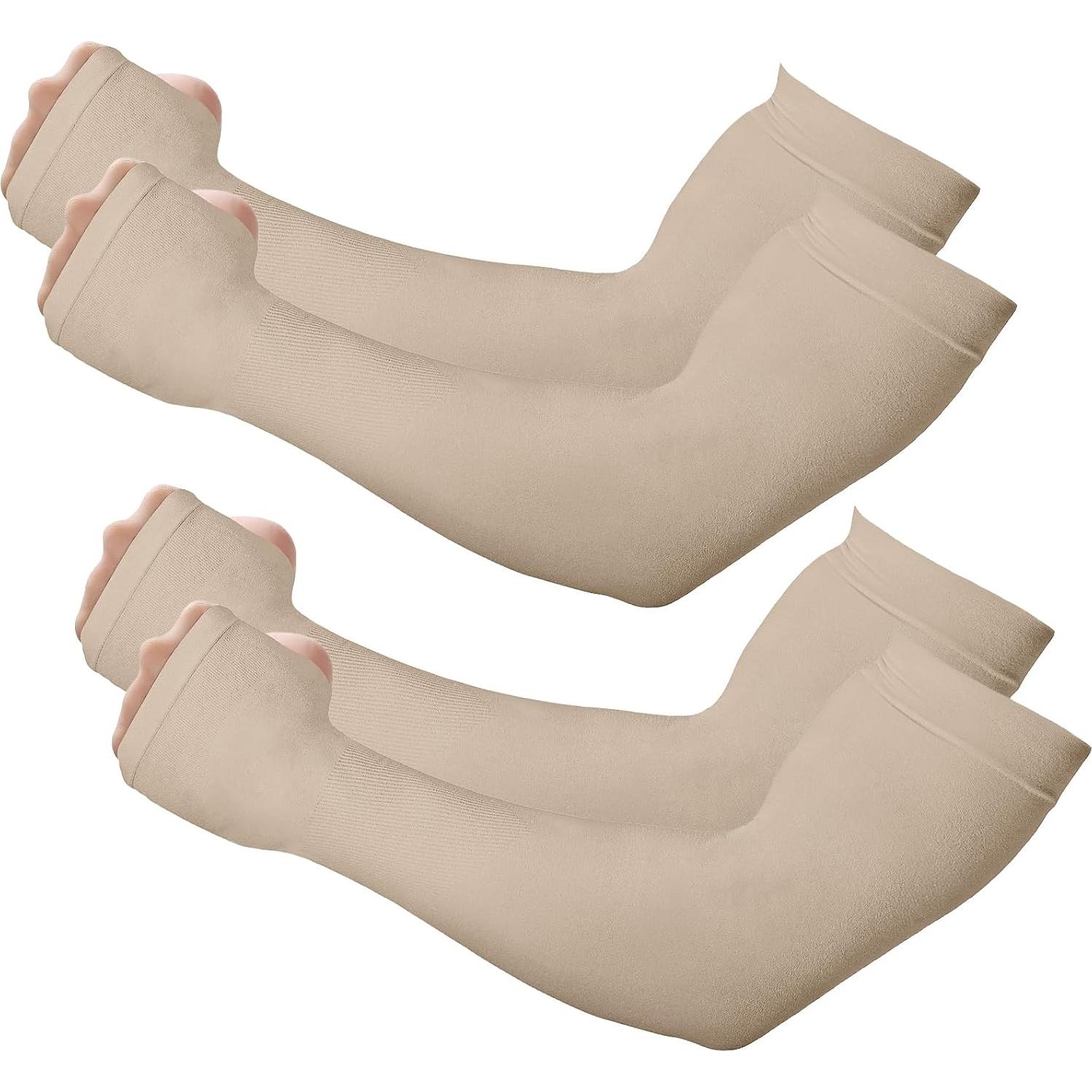 Mangas UV Kinwor para brazos unisex - 2 pares beige, UPF 50+