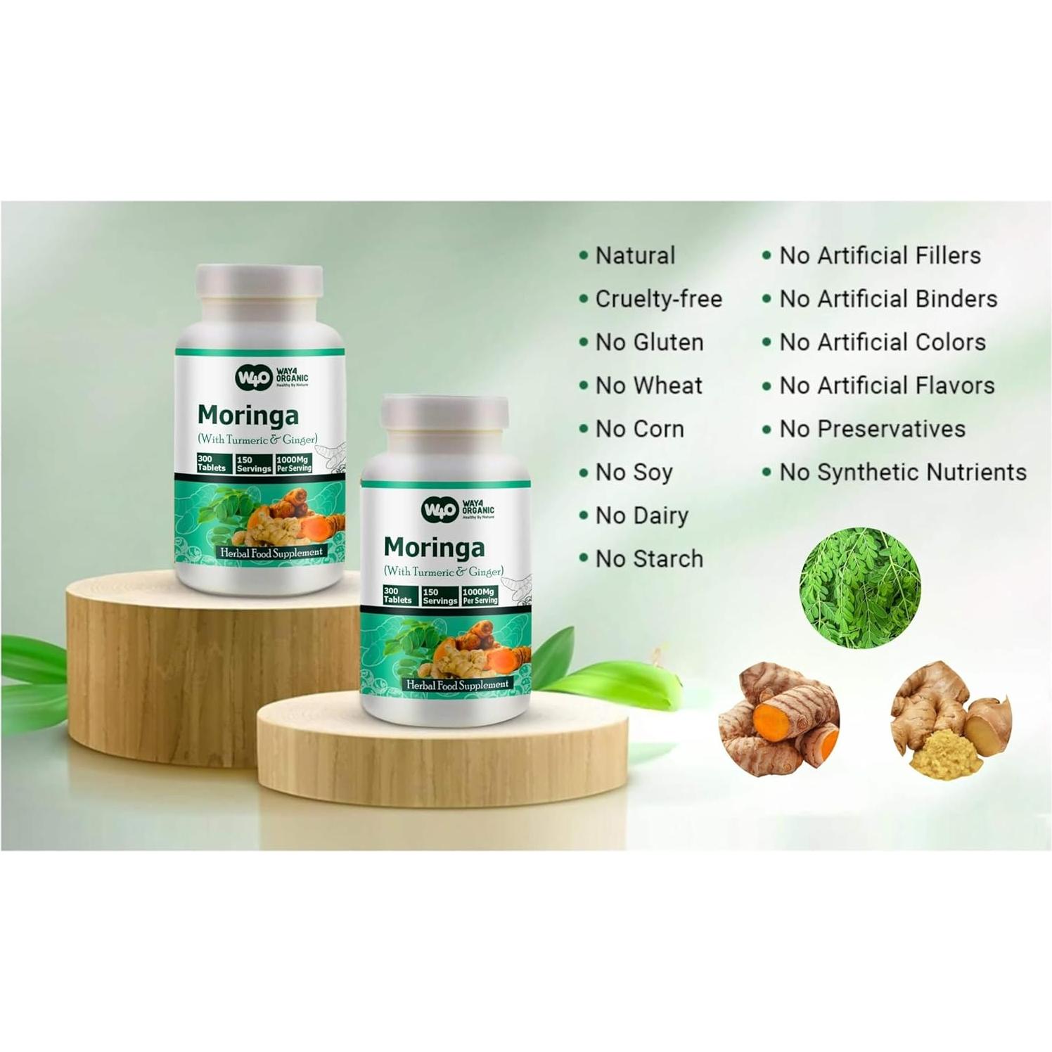 Tabletas de Moringa con Cúrcuma y Jengibre Genius Nature 300 Unidades