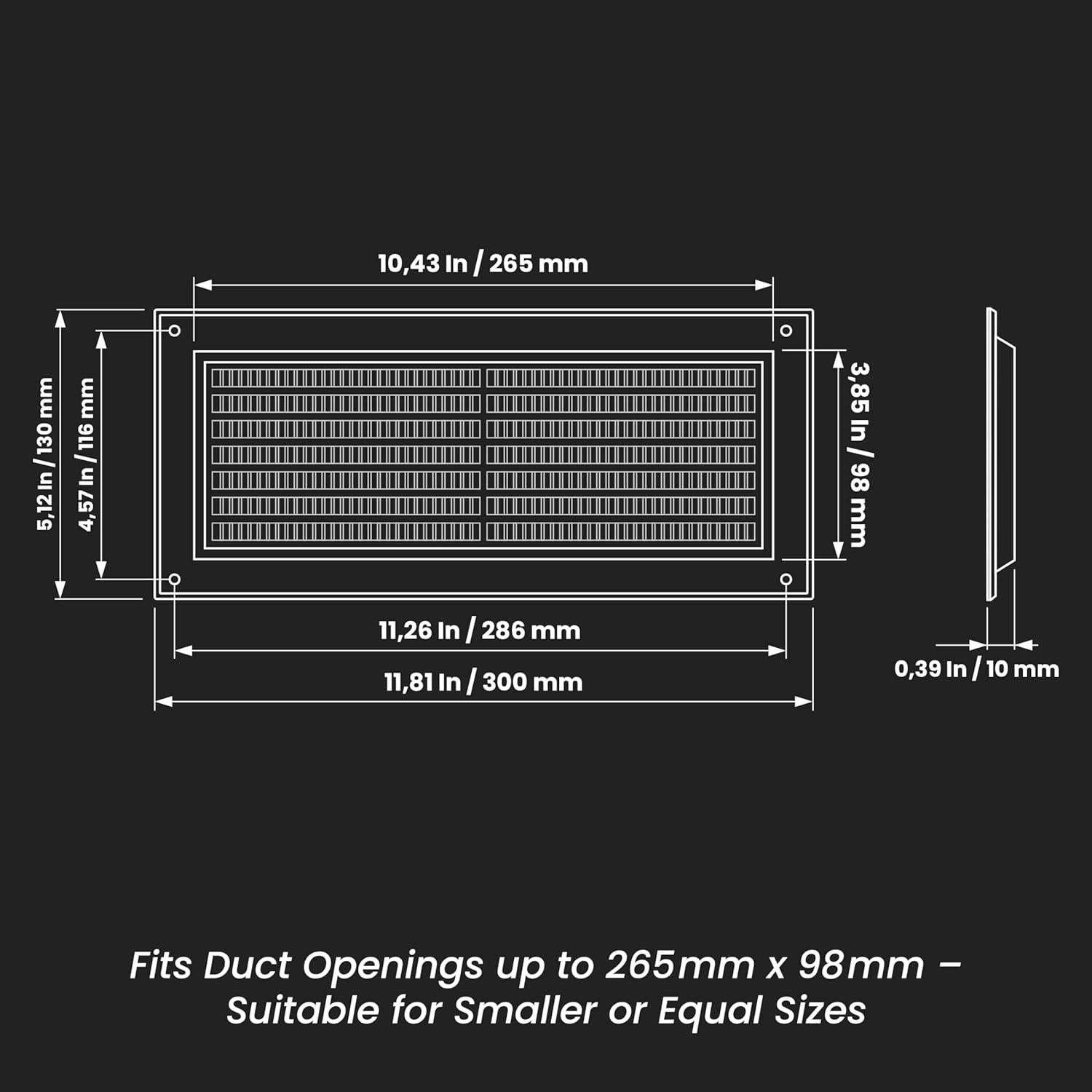 Repa Market 10'' x 3'' Inch (Inside Dimensions) Plastic Black - Vent Cover - Rectangular Duct Cover - Air Vent Louver - Protective Screen Mesh - HVAC Ventilation (12" x 5" Outside Dimensions)