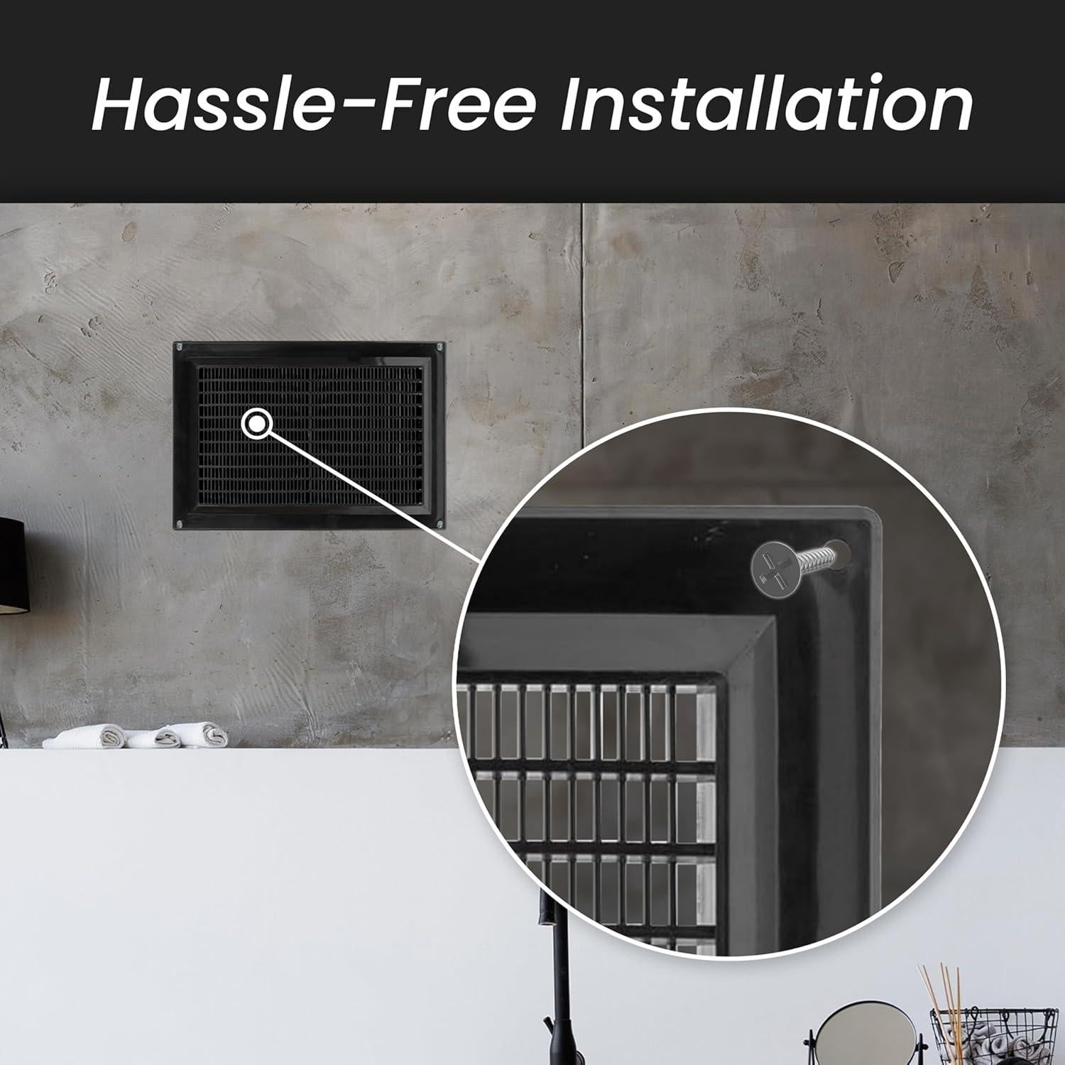 Repa Market 10'' x 3'' Inch (Inside Dimensions) Plastic Black - Vent Cover - Rectangular Duct Cover - Air Vent Louver - Protective Screen Mesh - HVAC Ventilation (12" x 5" Outside Dimensions)