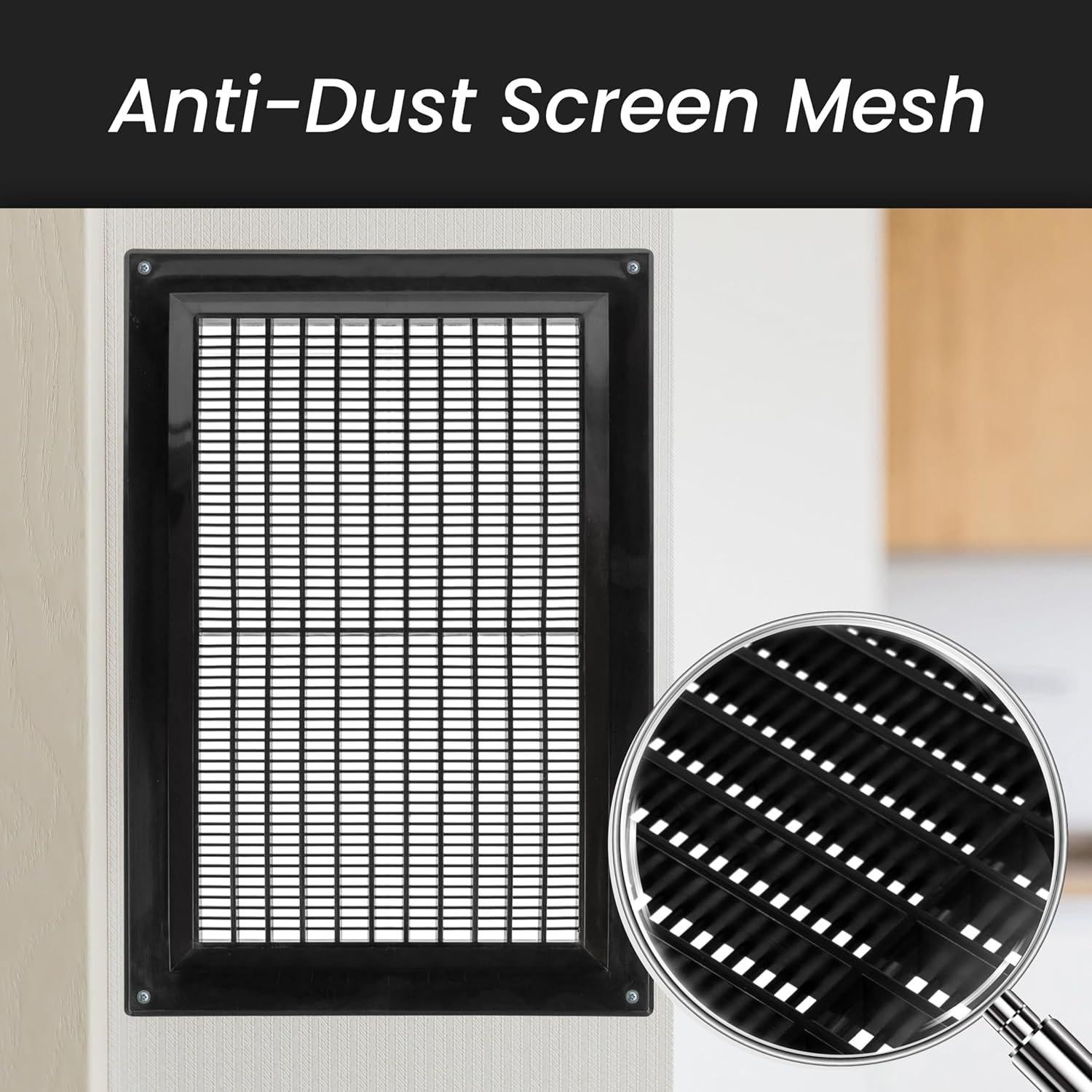 Repa Market 10'' x 3'' Inch (Inside Dimensions) Plastic Black - Vent Cover - Rectangular Duct Cover - Air Vent Louver - Protective Screen Mesh - HVAC Ventilation (12" x 5" Outside Dimensions)