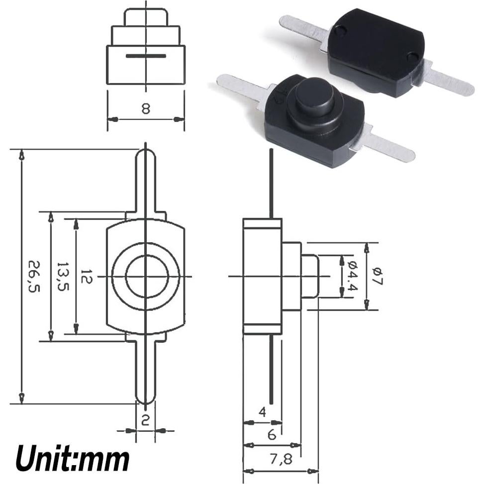 30 Interruptores de Botón Pulsador Micro OURUI Negro 12x8mm