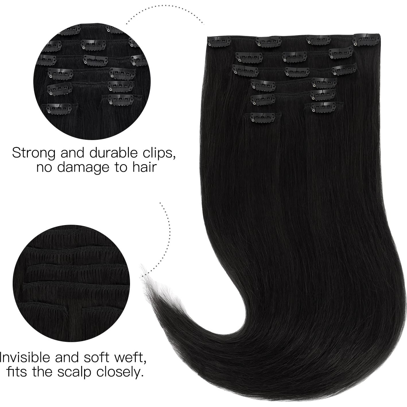 Extensiones de Cabello Humano Clip en Hotbanana 30 cm 75g 7pcs Negro Azabache