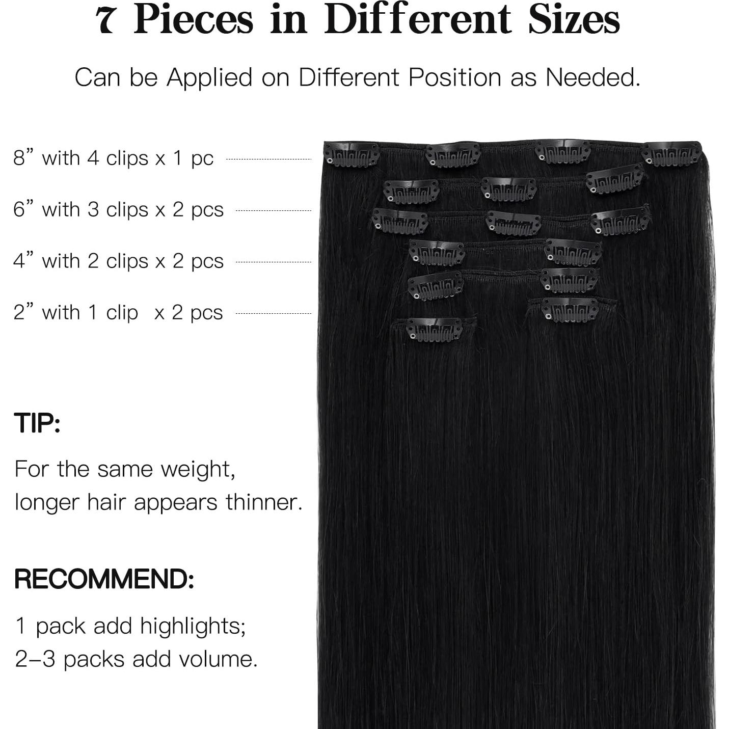 Extensiones de Cabello Humano Clip en Hotbanana 30 cm 75g 7pcs Negro Azabache