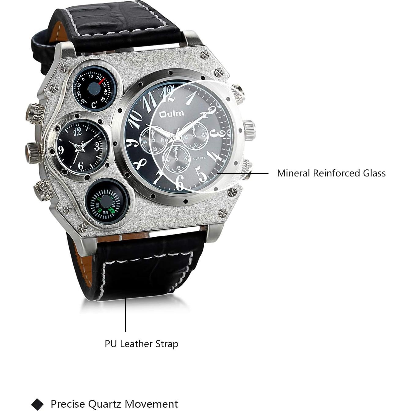 Reloj Militar JewelryWe Hombre 5.9cm Cuarzo Cuero Negro