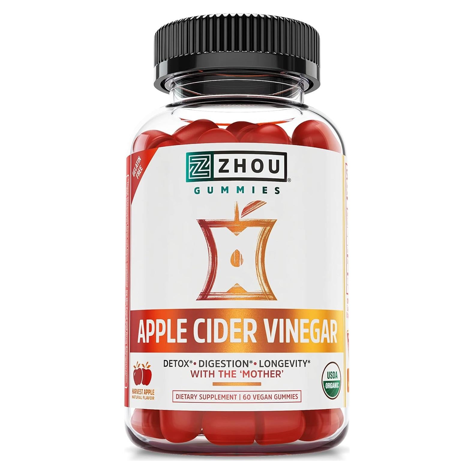 Gomitas de Vinagre de Sidra de Manzana Zhou - 60 Gomitas Veganas