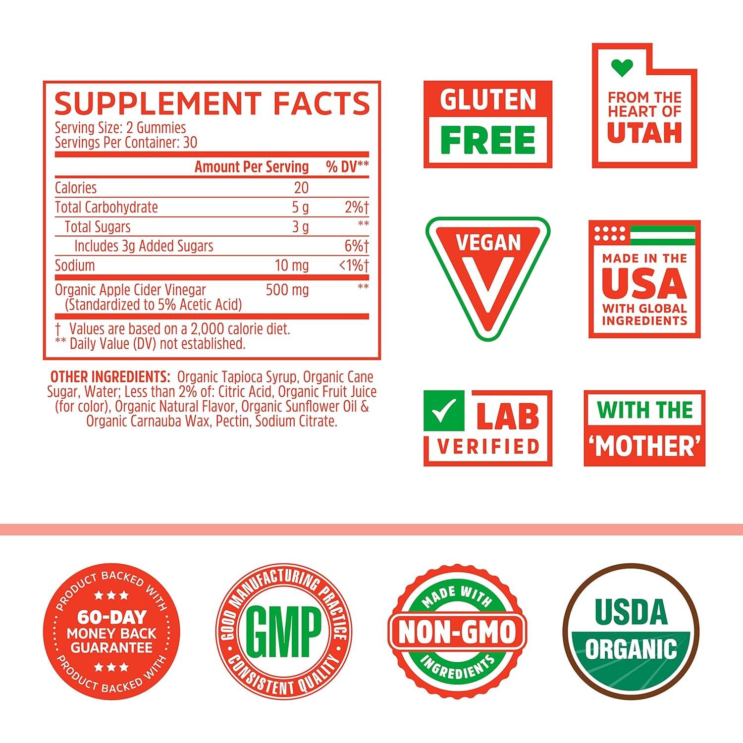 Gomitas de Vinagre de Sidra de Manzana Zhou - 60 Gomitas Veganas