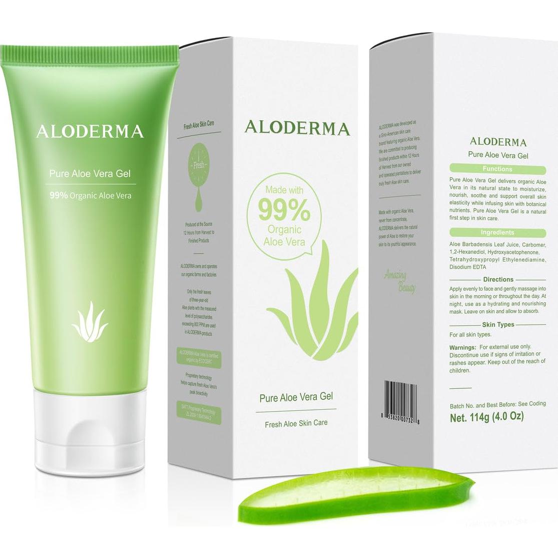 Gel de Aloe Vera Orgánico Aloderma 99% 114 g Hidratante Piel