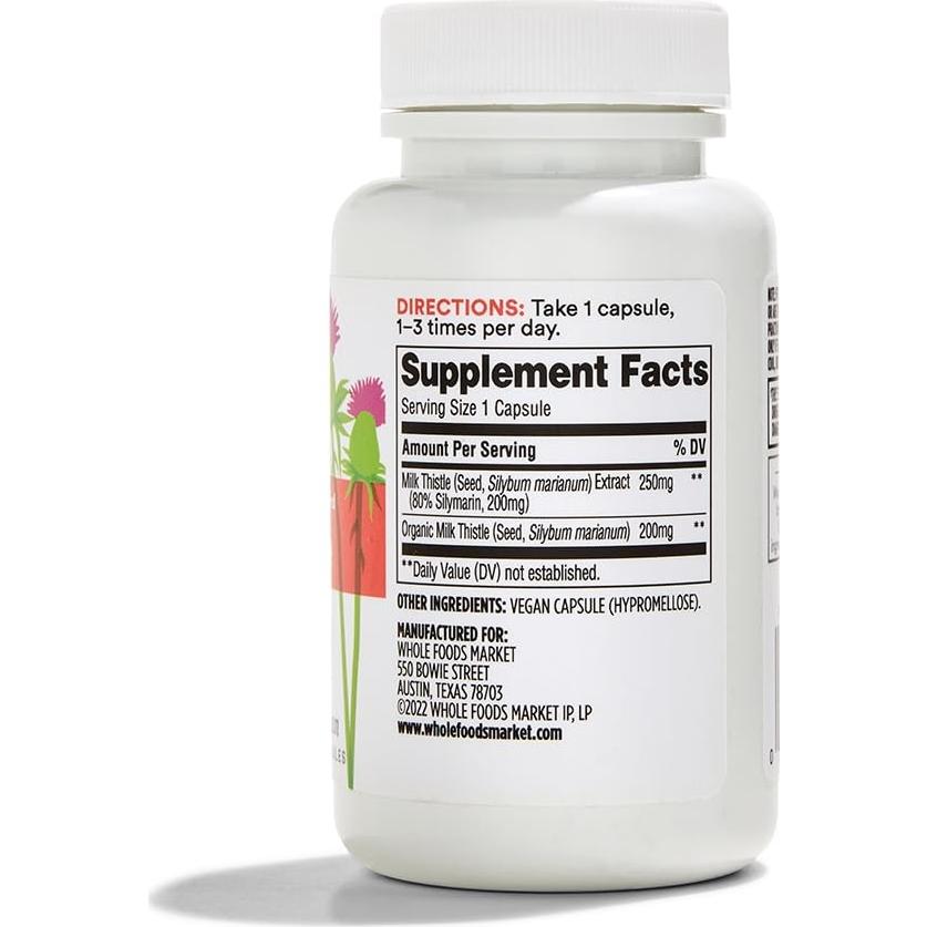 Suplemento Cardo Mariano 365 Whole Foods 60 Cápsulas Veganas