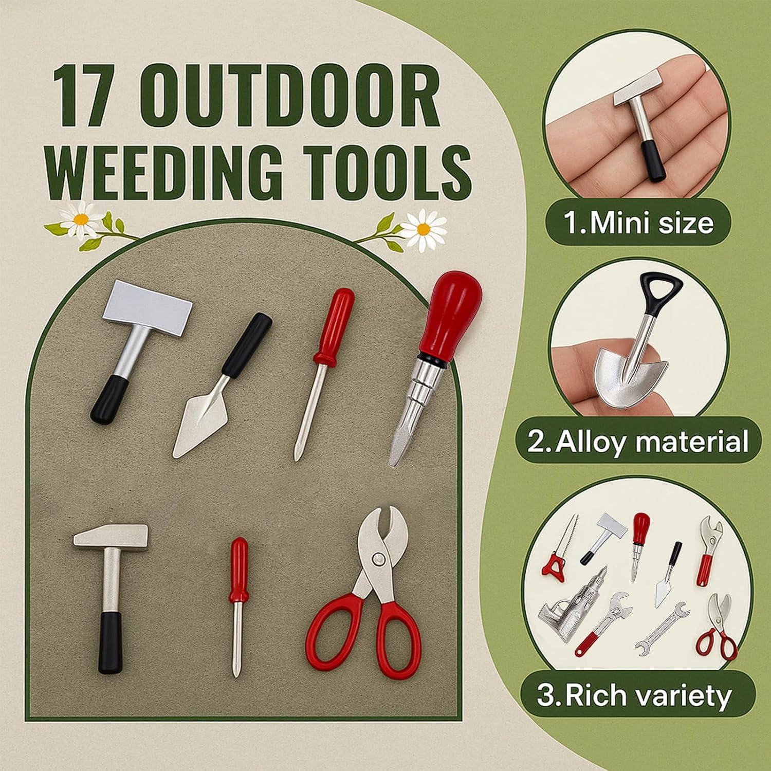 Juego de Herramientas Miniatura GALAOMA 17PCS 1:12 Metal