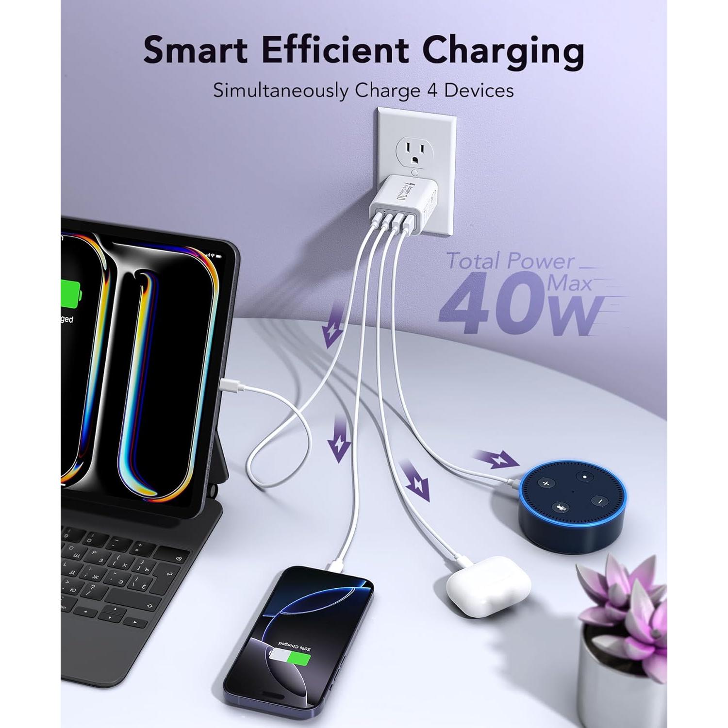 Cargador USB C 40W CSODINCE 2 Puertos Carga Rápida