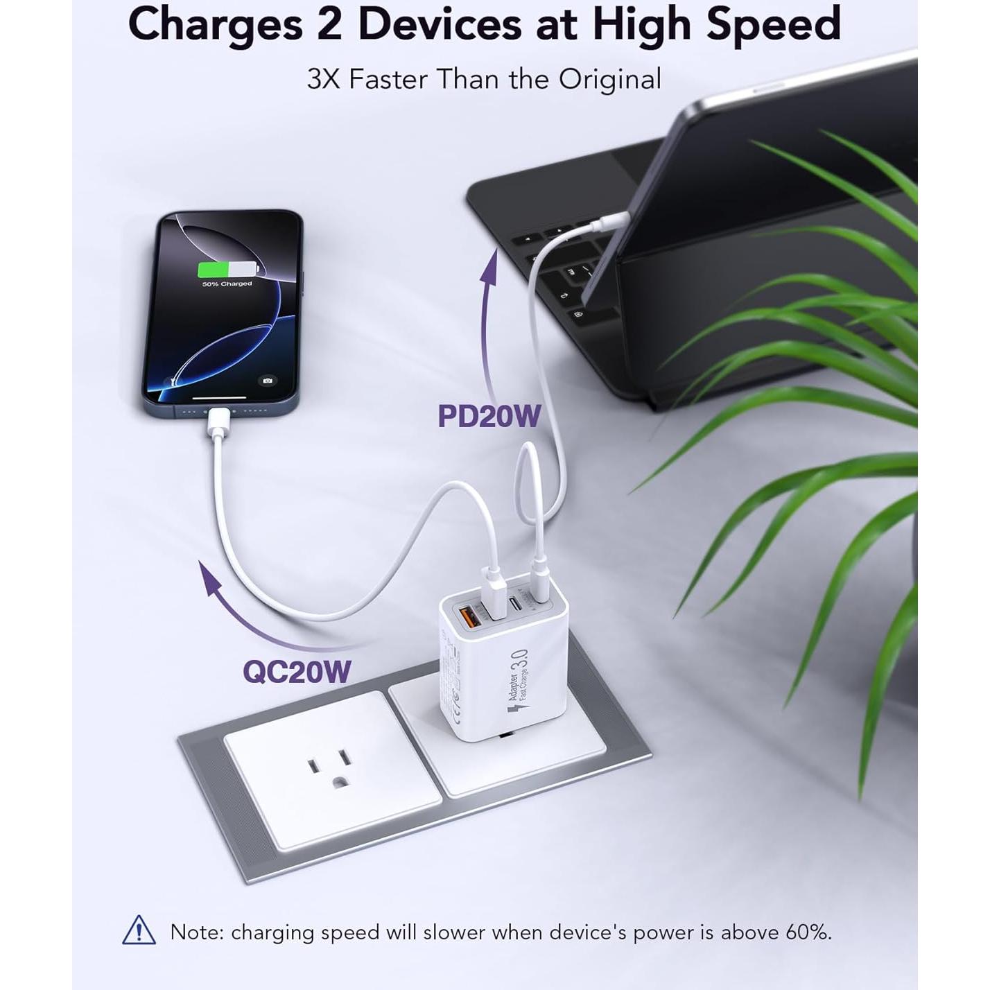 Cargador USB C 40W CSODINCE 2 Puertos Carga Rápida