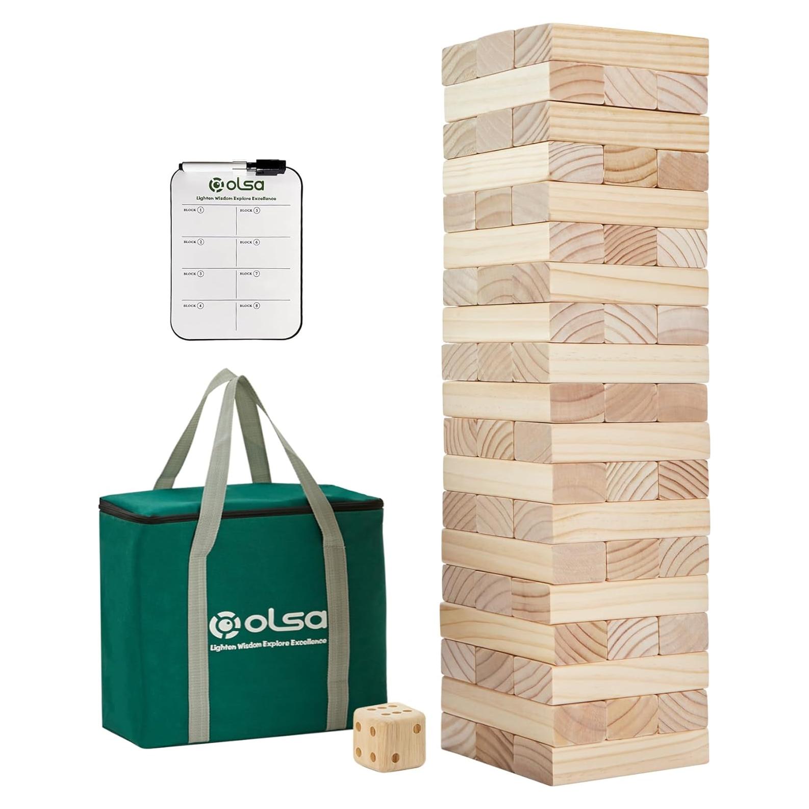 Juego de Torre de Caída Gigante Olsa 57 Piezas Madera 1.28 m