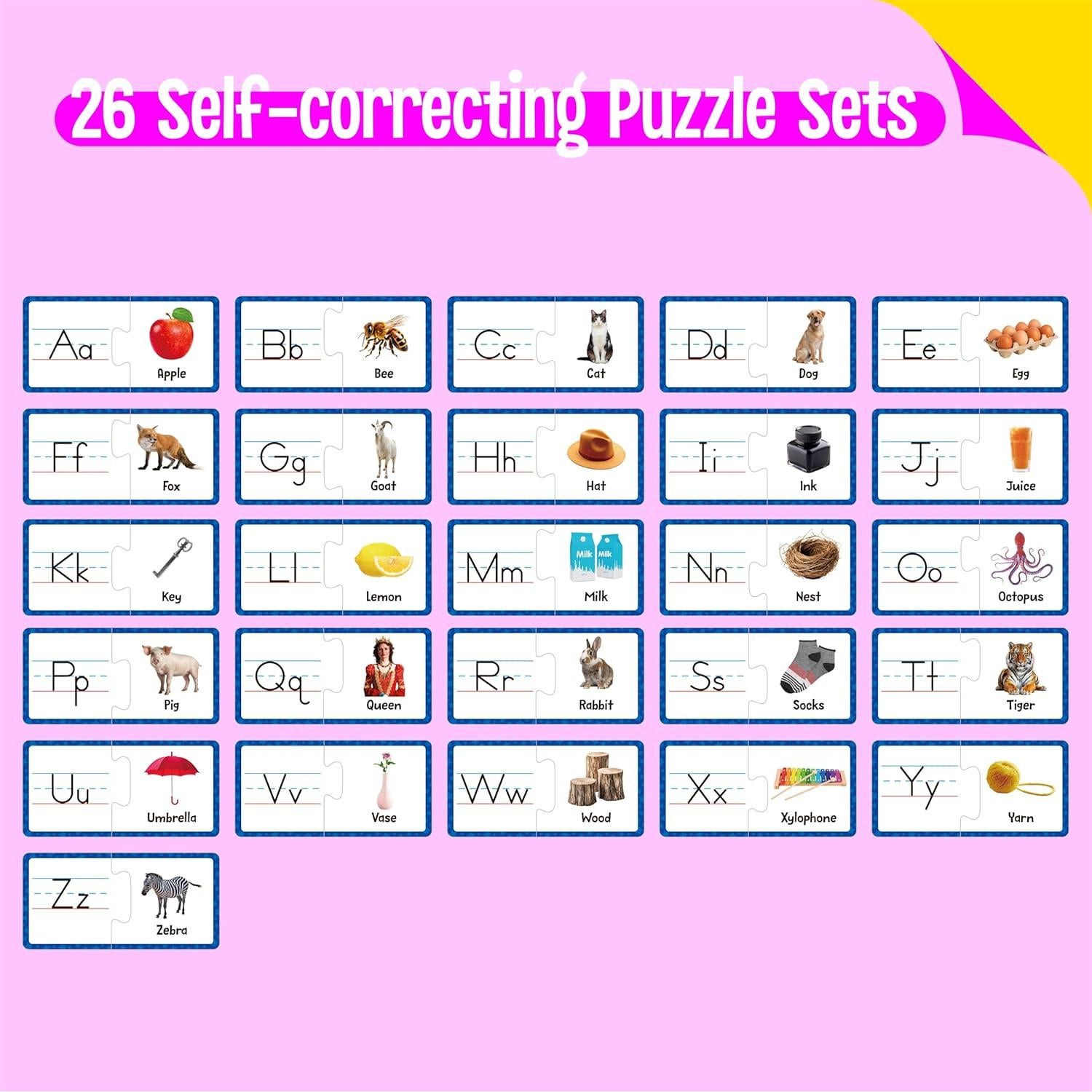 Tarjetas de Rompecabezas del Alfabeto SpriteGru 26 PCS Doble Cara