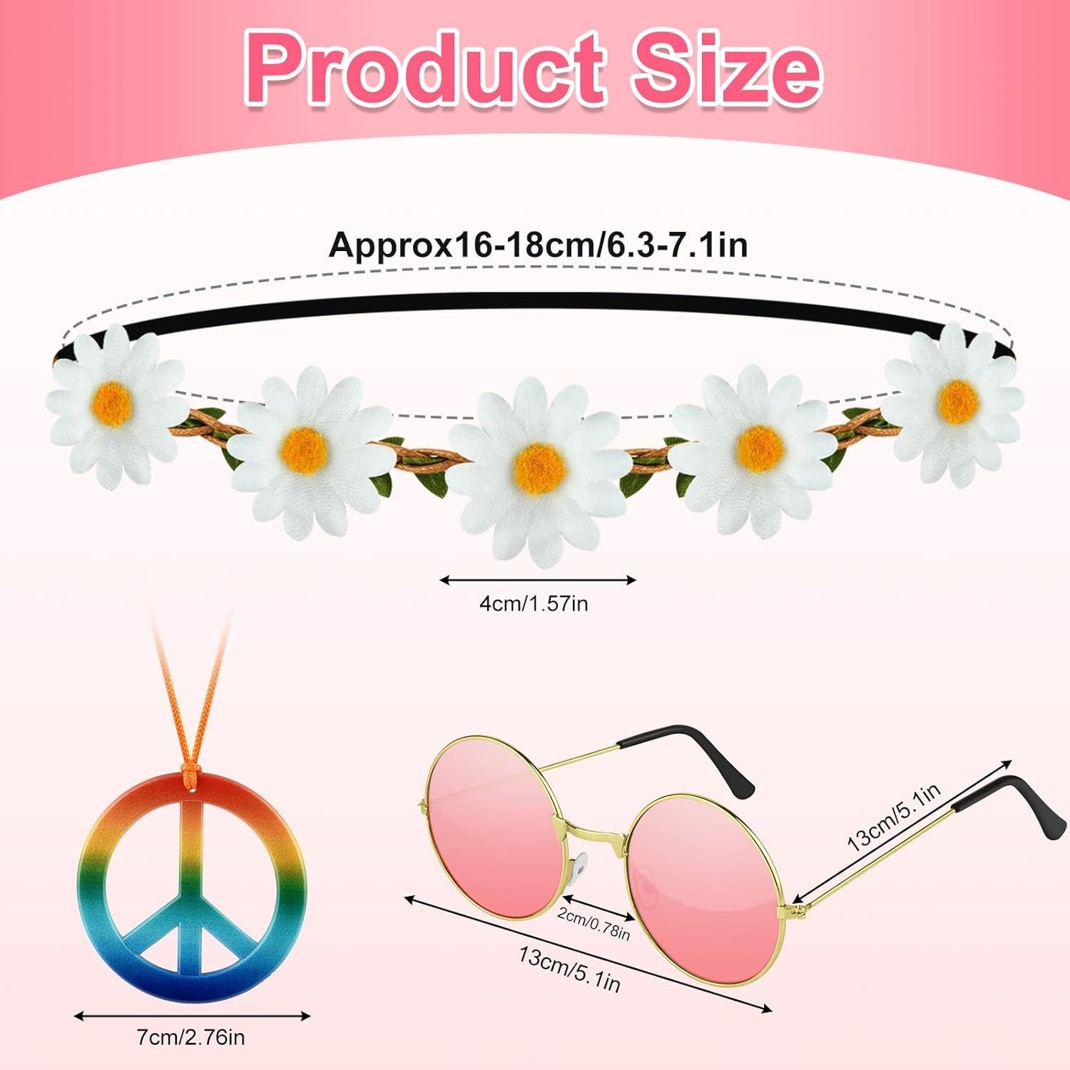 Conjunto de Accesorios de Disfraz Hippie NEBURORA 60s 70s