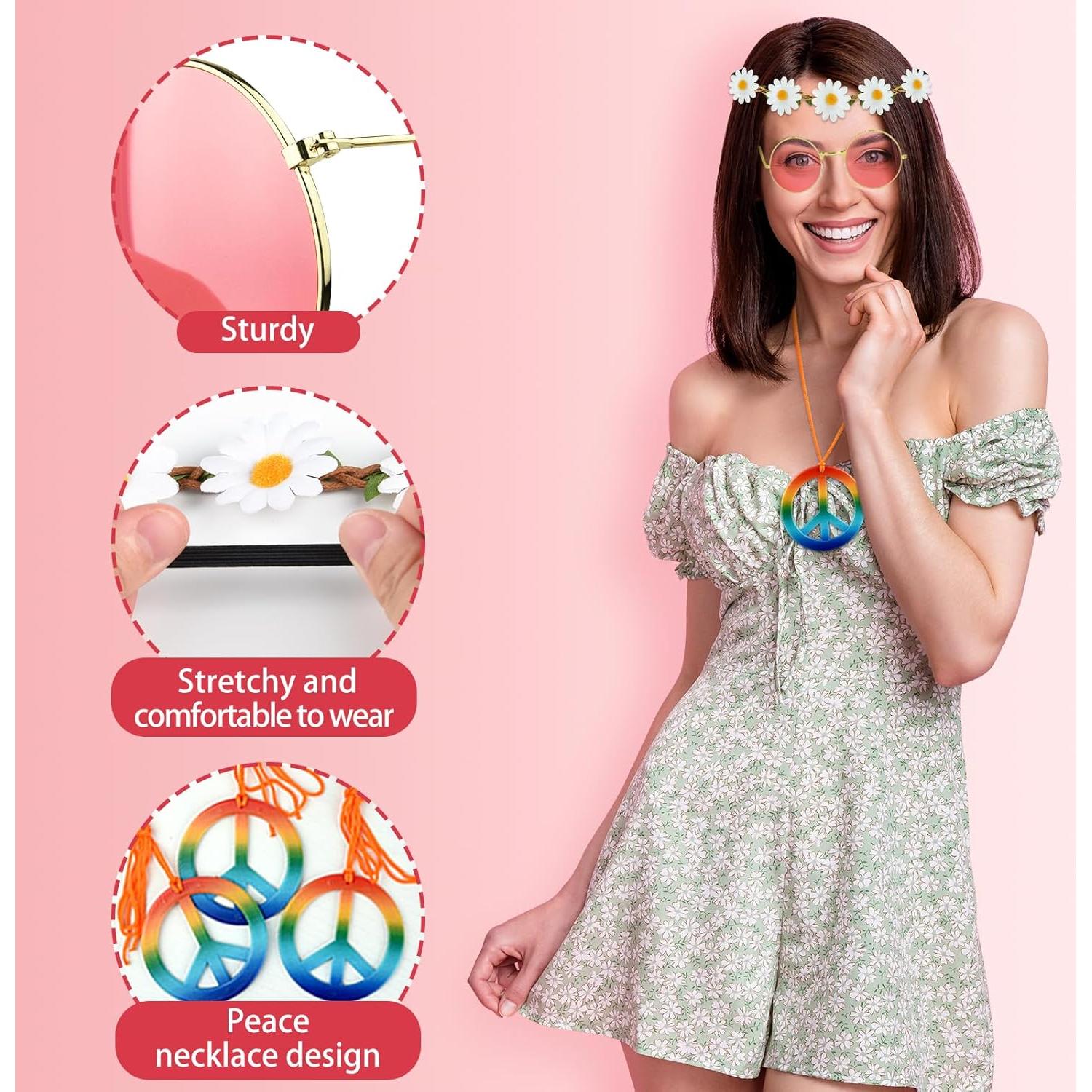 Conjunto de Accesorios de Disfraz Hippie NEBURORA 60s 70s
