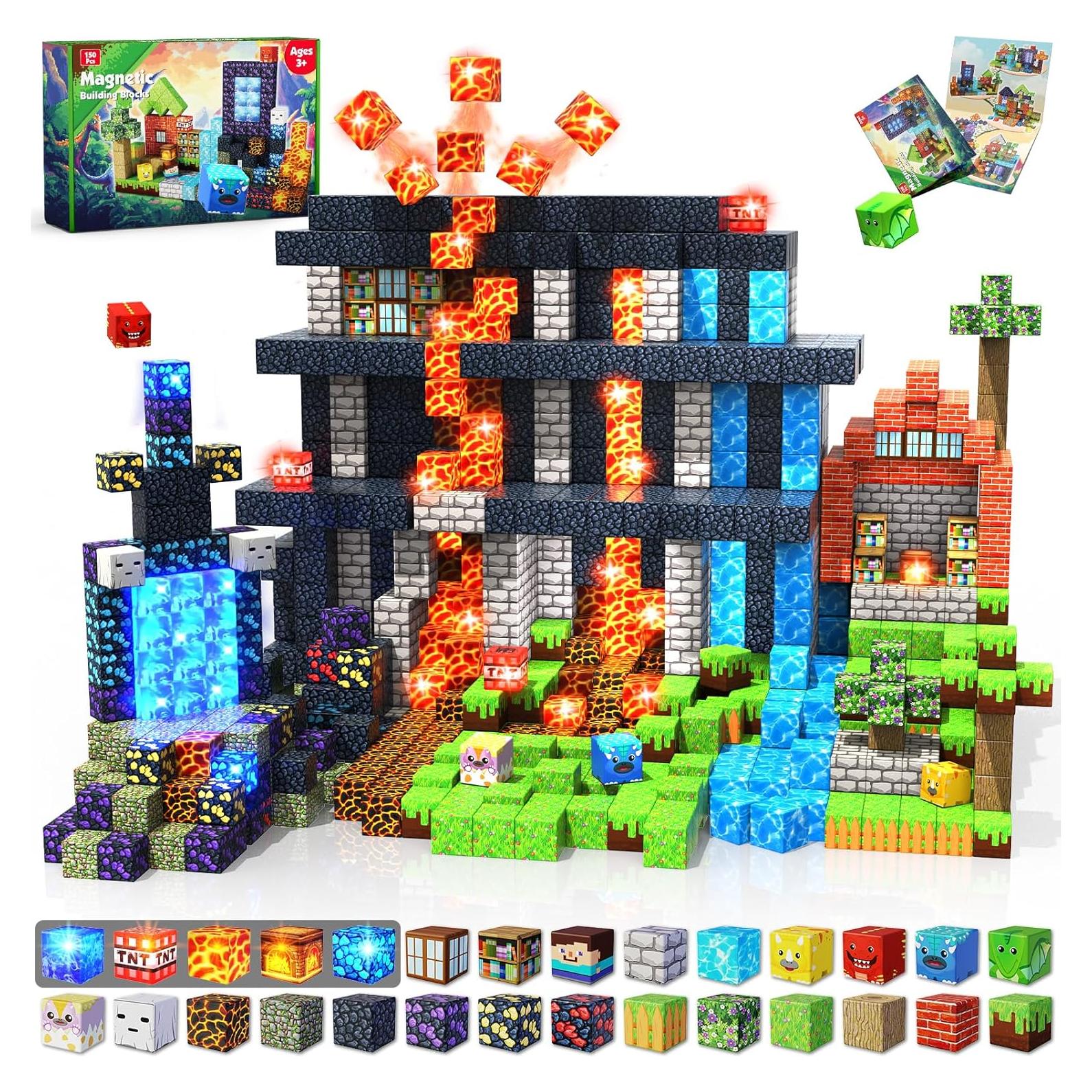 Bloques Magnéticos GraceDuck 150 PCS Volcán LED Juguete 3+