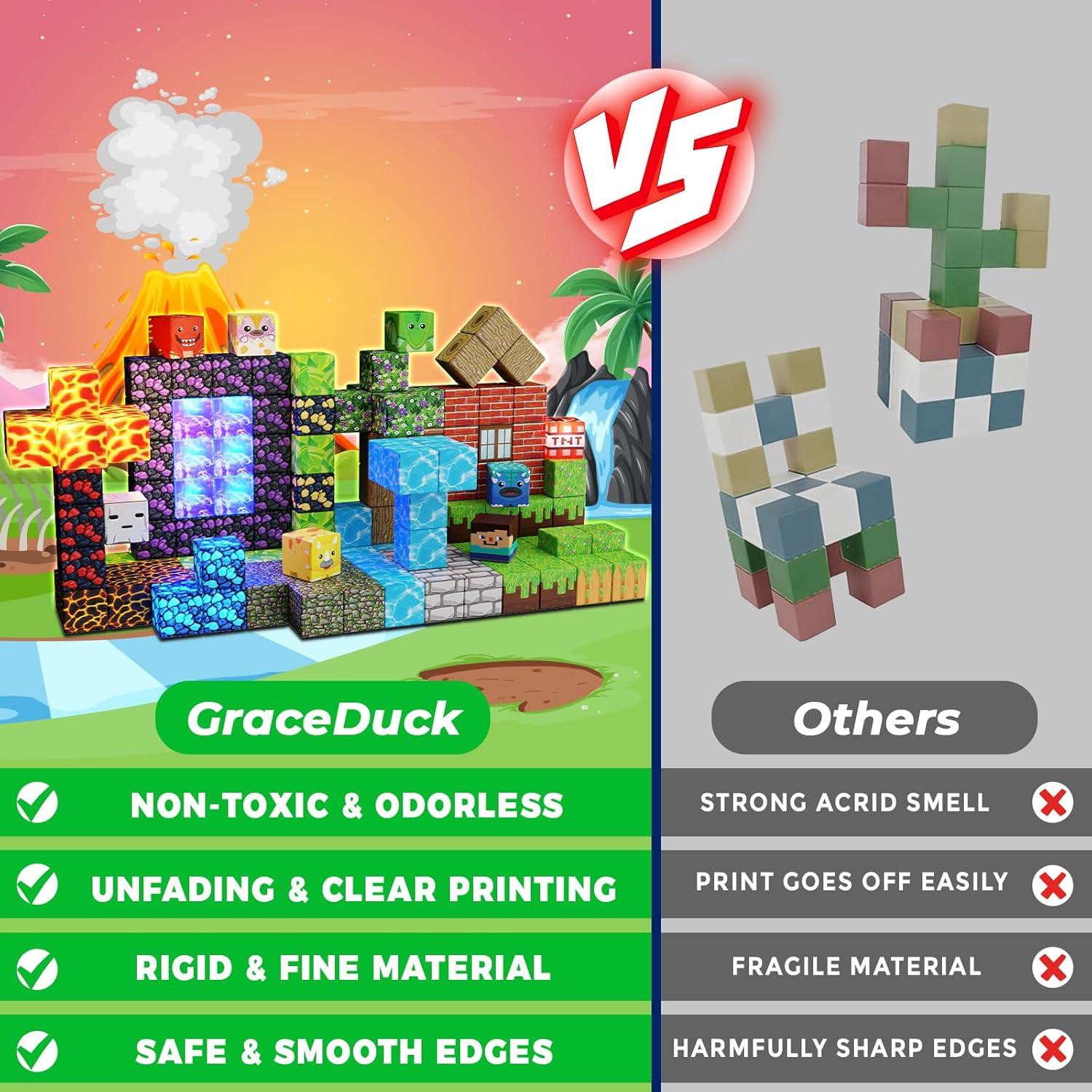 Bloques Magnéticos GraceDuck 150 PCS Volcán LED Juguete 3+