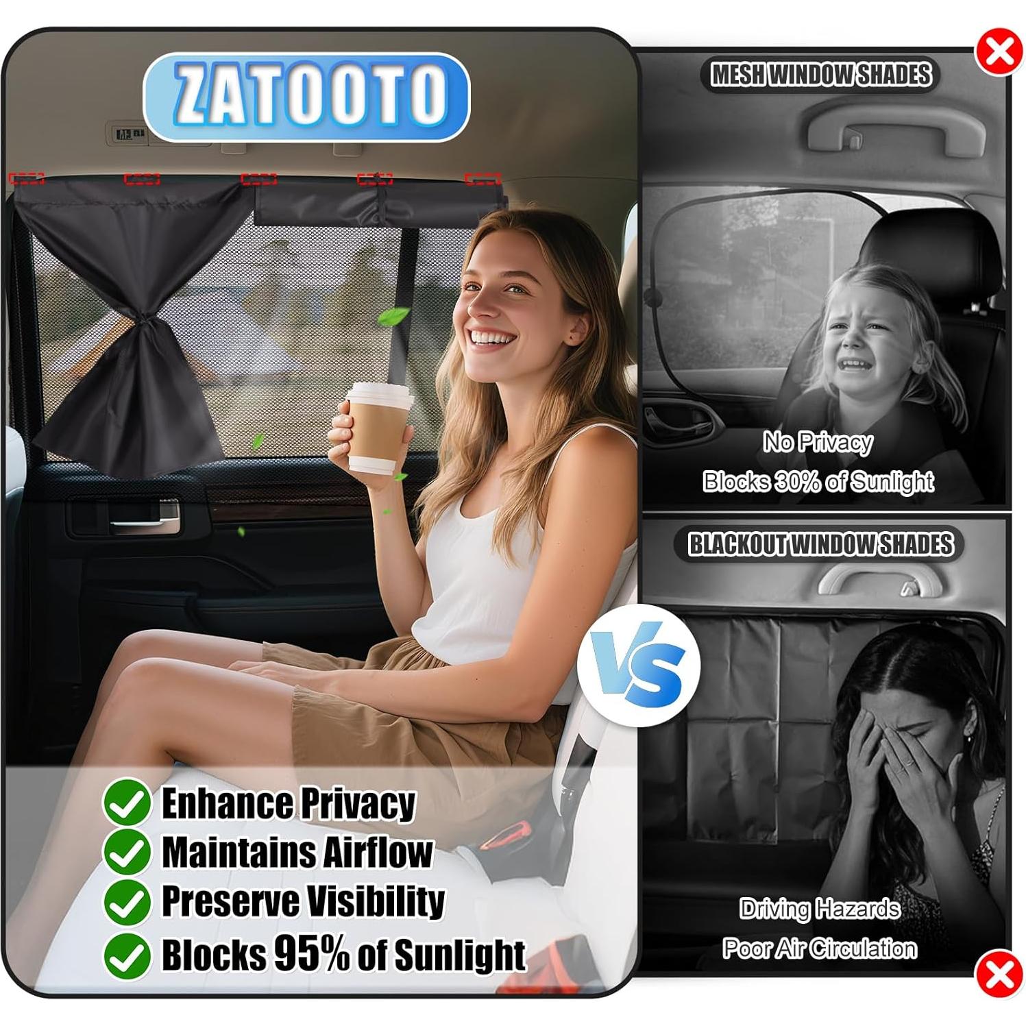 Cortinas para Ventanas de Coche ZATOOTO 2-Pack Sombra Solar 3-en-1