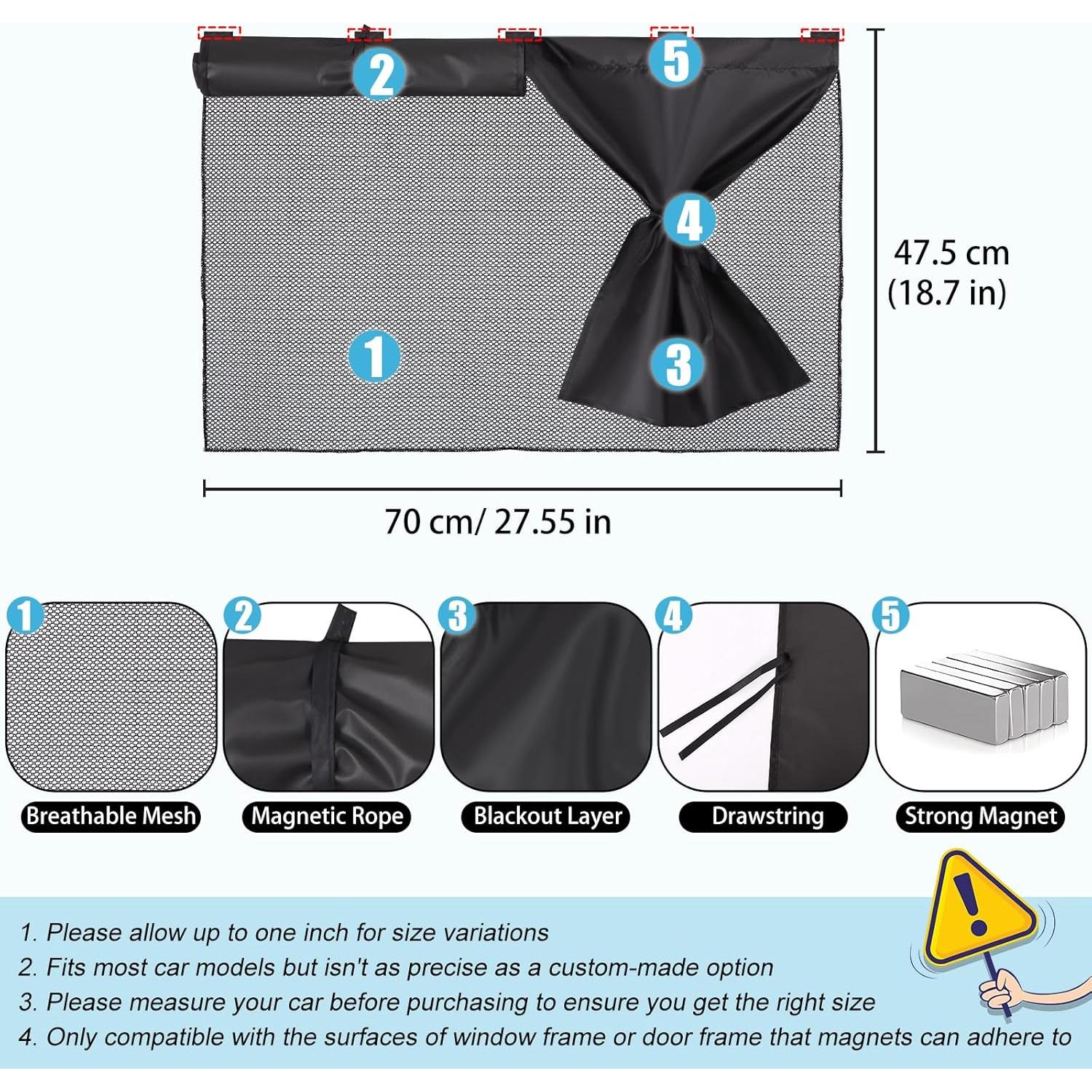Cortinas para Ventanas de Coche ZATOOTO 2-Pack Sombra Solar 3-en-1