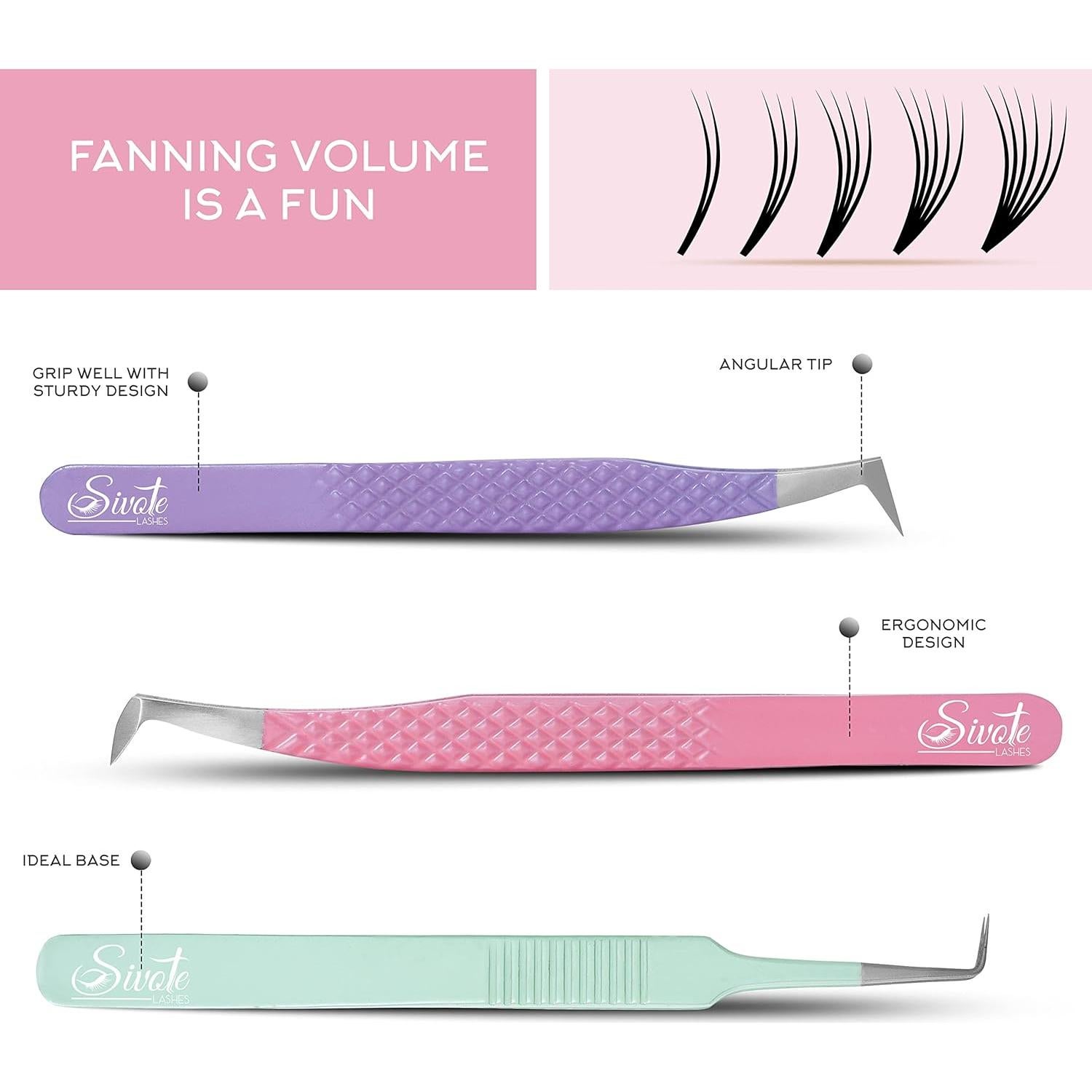Pinzas para Pestañas SIVOTE - Set de 3 en Colores Pastel