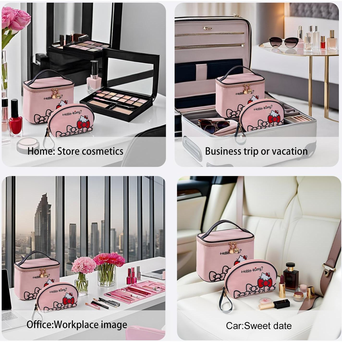 Bolsa de Maquillaje AmBealla Rosa Impermeable 2PCS con Soporte