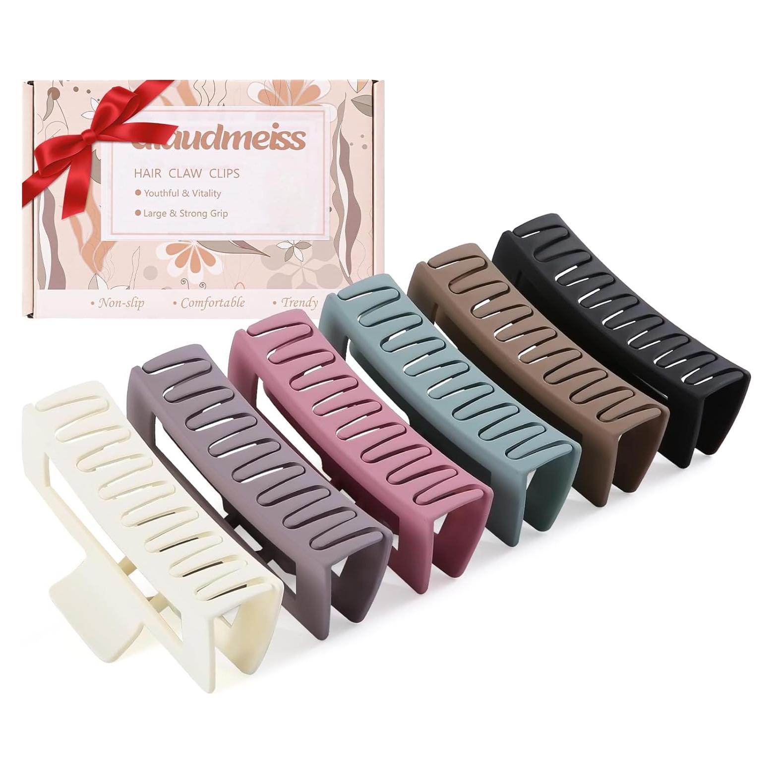 6 PCS 5 Inch Extra Large Claw Clips, Big Hair Clips for Thick Long Curly Hair, Durable Matte Strong Hold Hair Claw Clips, Non-slip Square Hair Clips for Women, Hair Accessories