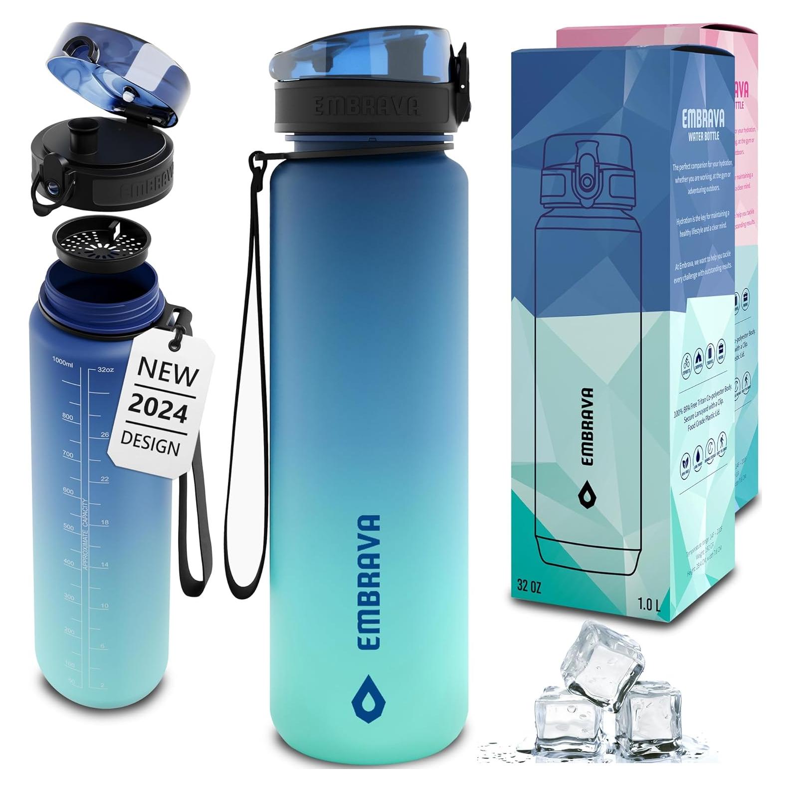 Botella de Agua Deportiva Embrava 1L - Libre de BPA y Fugas