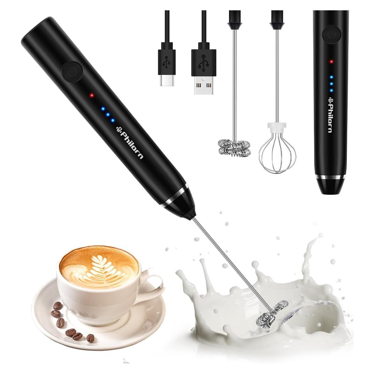 Espumador de Leche Portátil Philorn Recargable USB-C 1200mAh