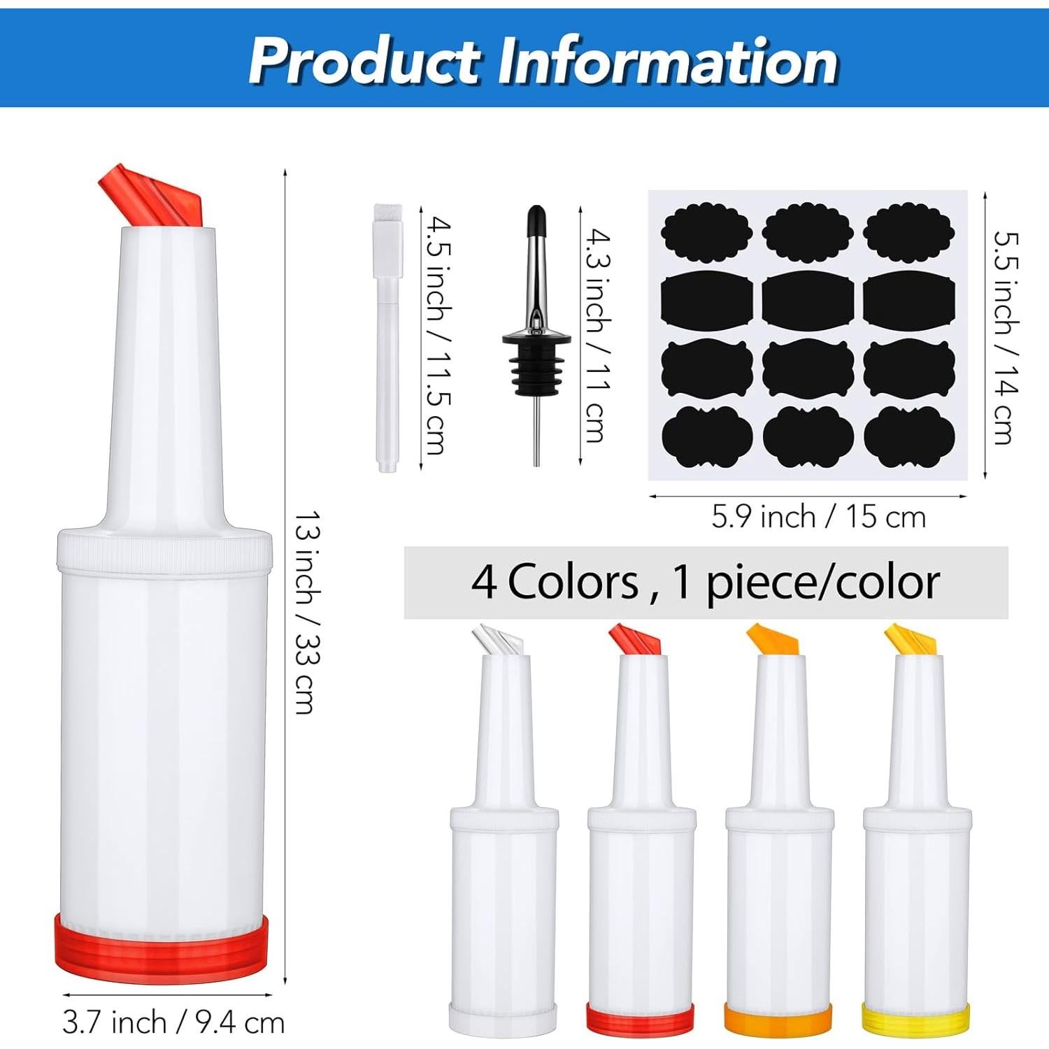 Ruisita 4 Botellas de Jugo y Licor 1L con Vertedor Acero Inoxidable