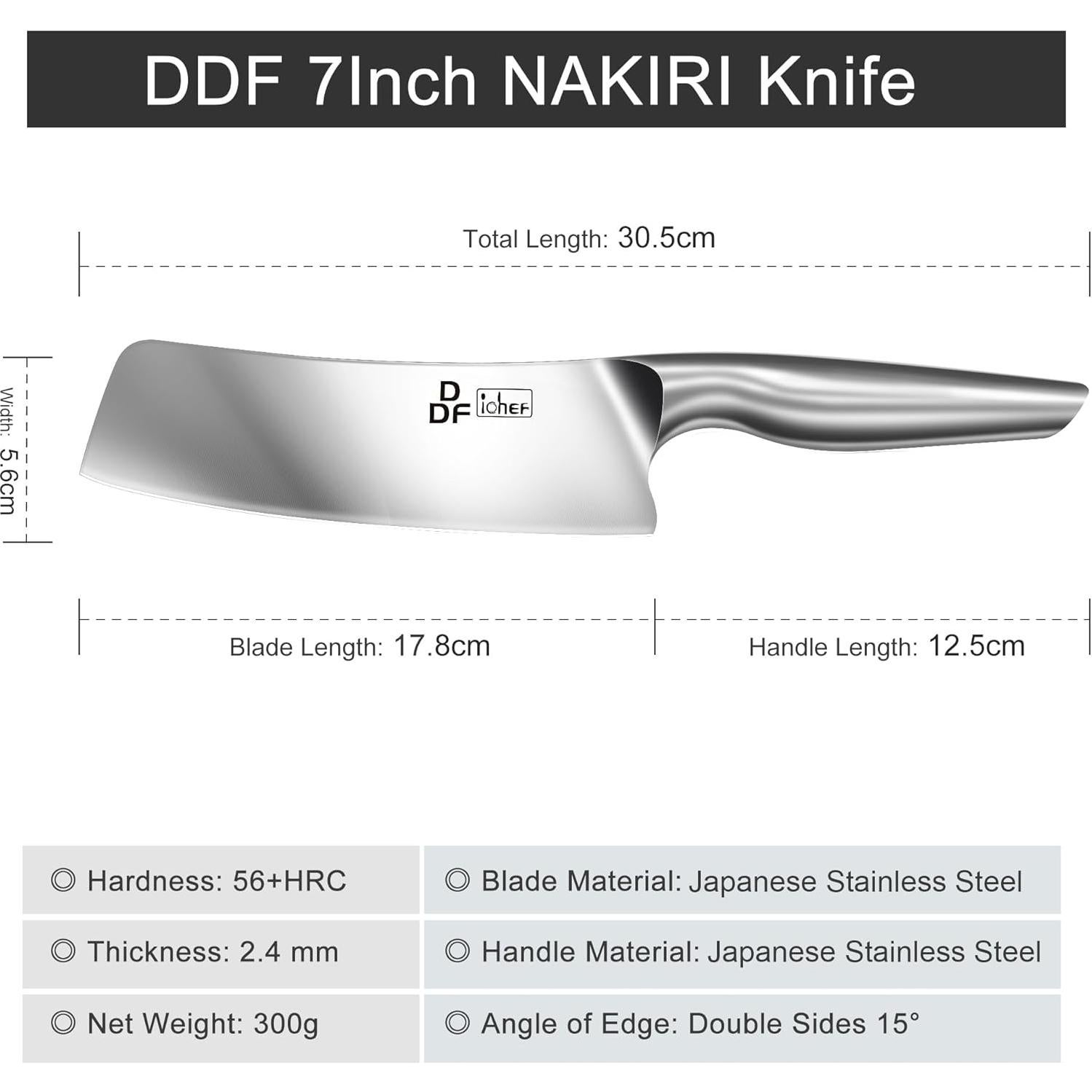 Cuchillo Nakiri DDF iohEF 18cm Acero Inoxidable Profesional