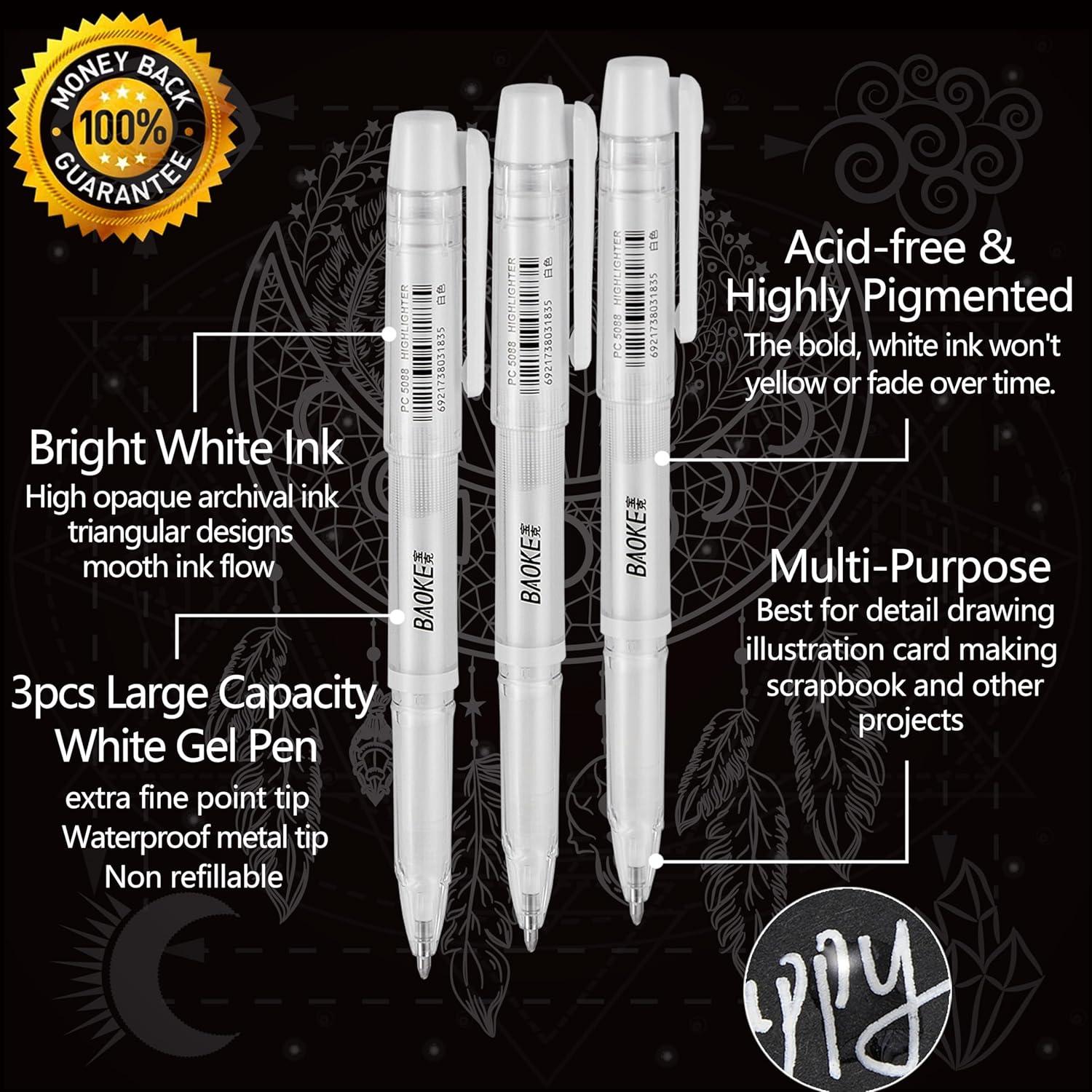 Juego de bolígrafos de gel Qionew 0.7mm blancos - Paquete de 3