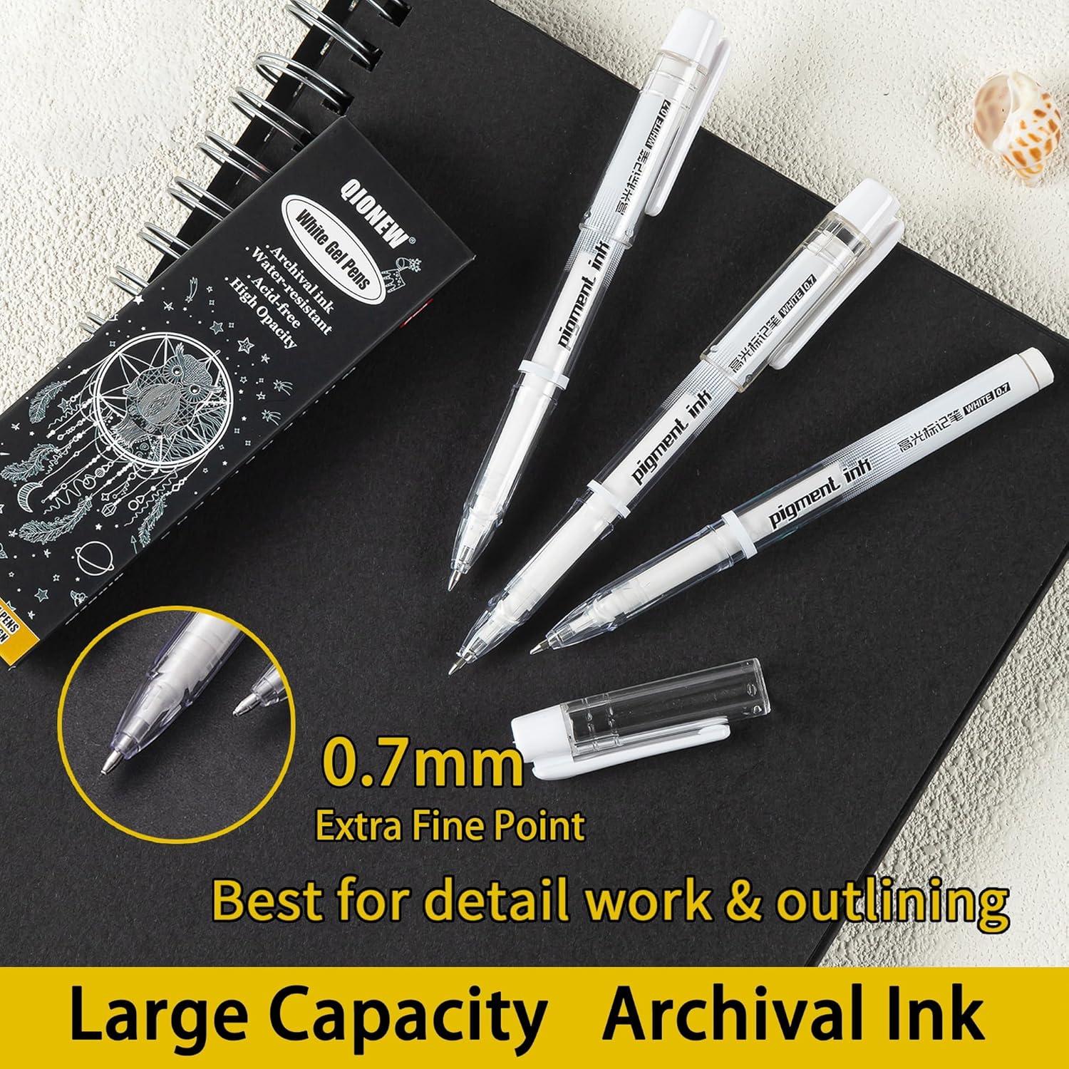 Juego de bolígrafos de gel Qionew 0.7mm blancos - Paquete de 3