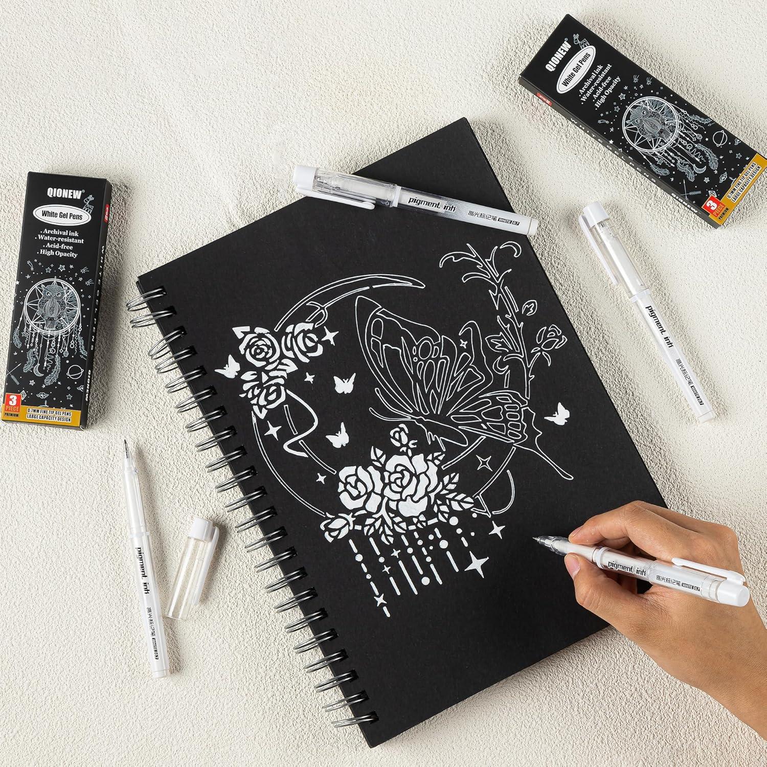 Juego de bolígrafos de gel Qionew 0.7mm blancos - Paquete de 3