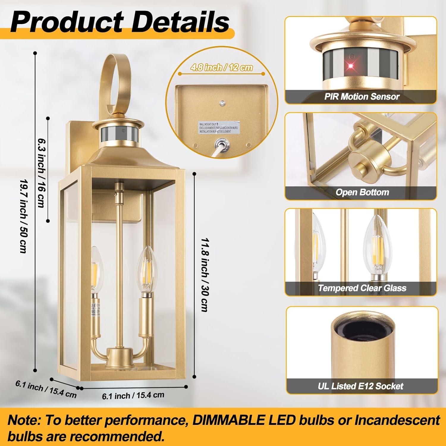 Luz Exterior con Sensor de Movimiento Yolsunes 50cm Oro IP65