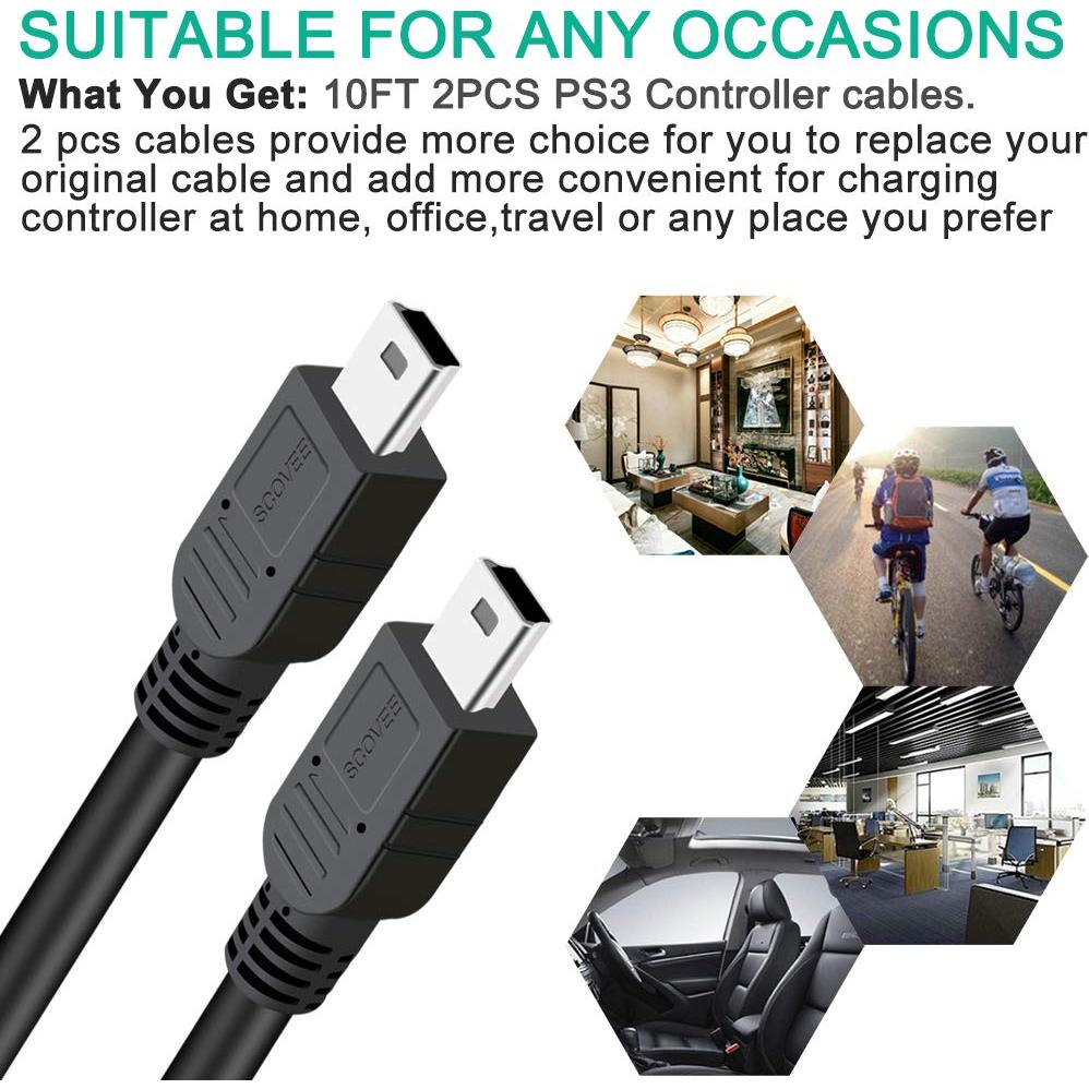 Cable de carga extra largo 3m SCOVEE para PS3 DualShock